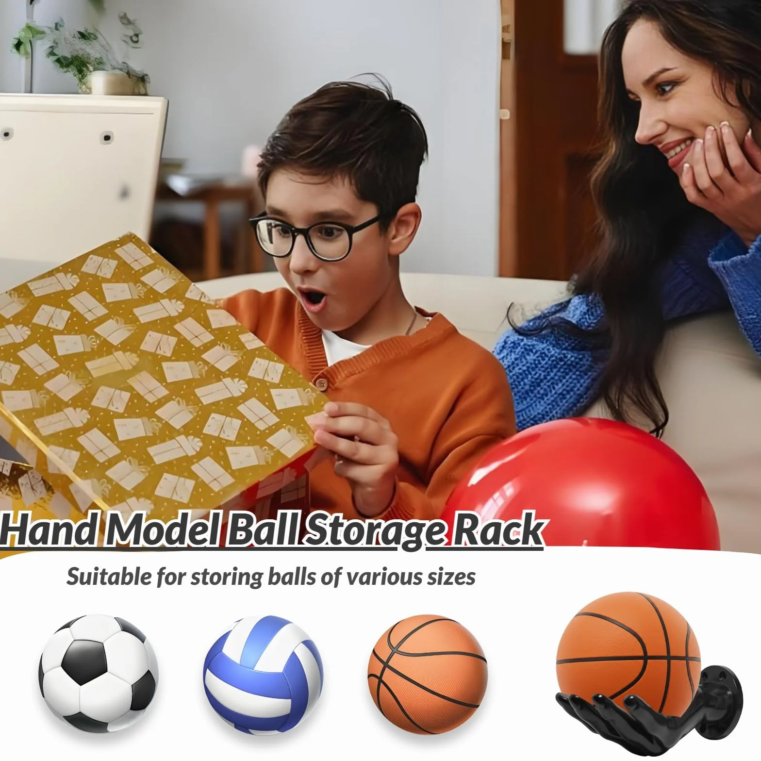 Soporte Balones de Mano, Estante para Baloncesto con Forma de Palmera, 2 Piezas