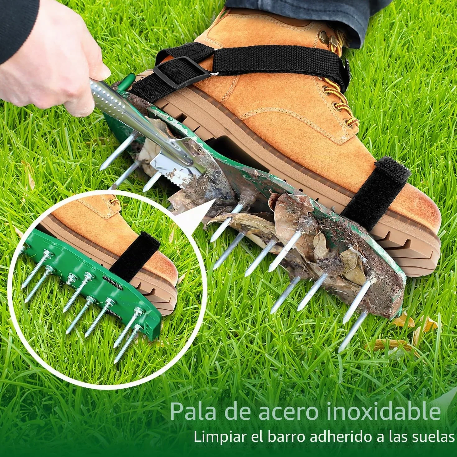 Ohuhu Zapatos Aerador de Cesped Sin Instalación, Zapatos Jardín de Césped con Pala de Acero Inoxidable Sandalias Zapatos con Puntas, Talla Universal para Todos Los Zapatos