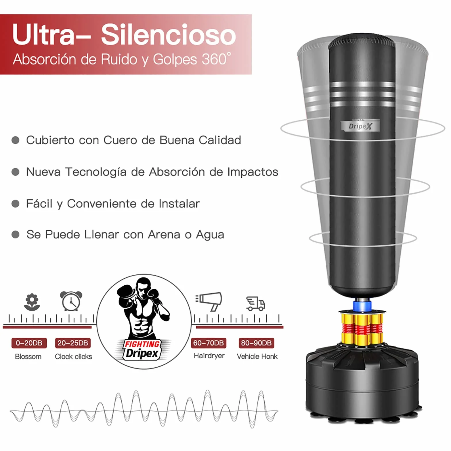 Dripex Saco de Boxeo de Pie para Adultos, Base ABS con Ventosas, Rellenable 80kg