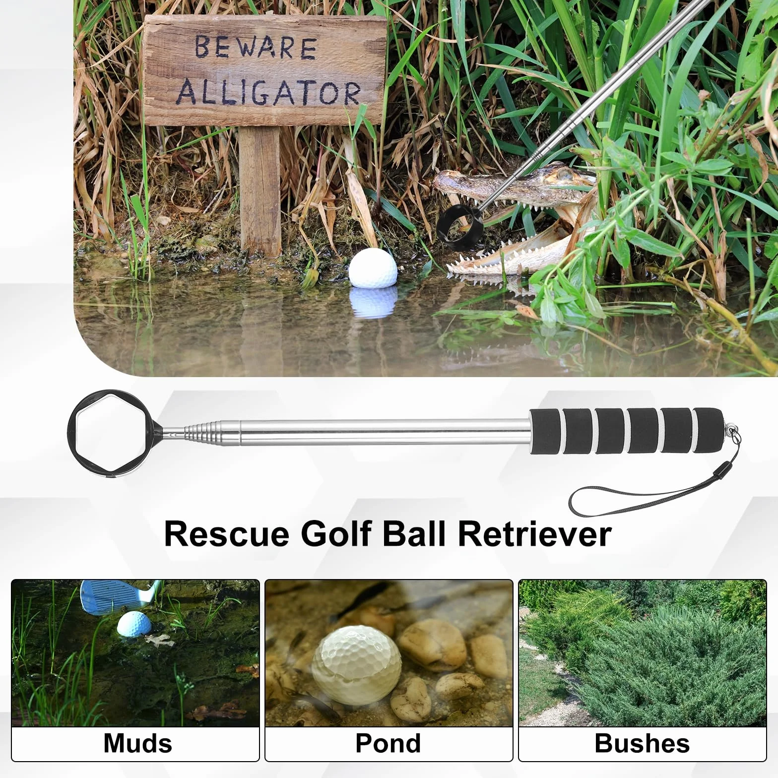 PATIKIL Recuperador de pelotas de golf telescópico con cordón para recoger pelotas de golf de agua