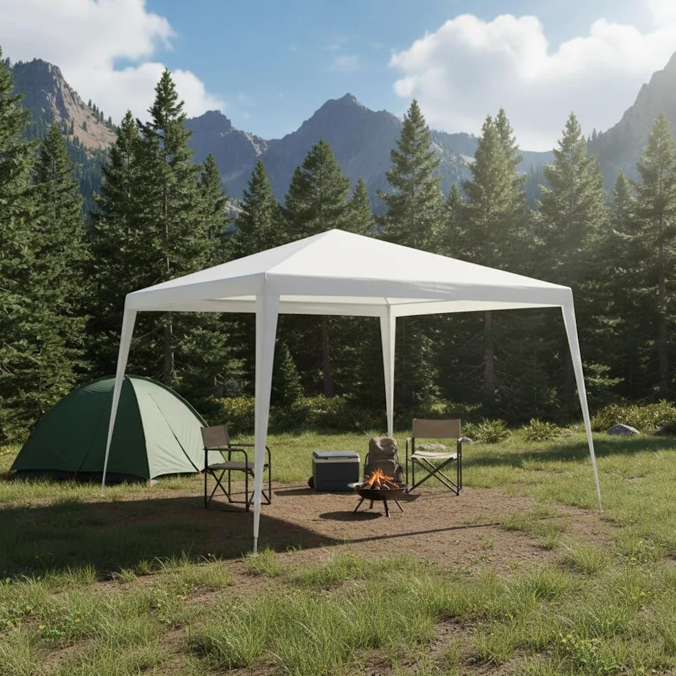Carpa Desmontable 3x3 m Impermeable Blanca Estructura de Acero Resistente Cubierta de Rafia