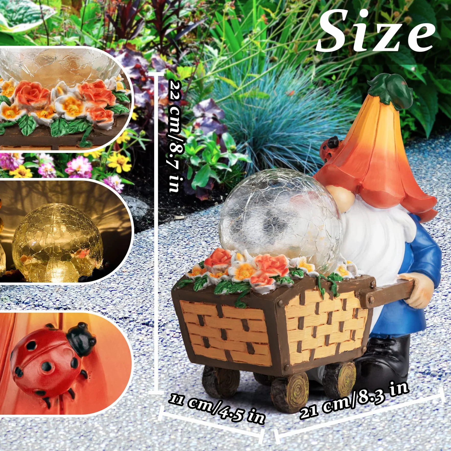 Gnomos de jardín para decoración al Aire Libre, gnomos solares, estatuas de Garden, decoración de jardín con orbe mágico con Luces LED, gnomo al Aire Libre para Patio