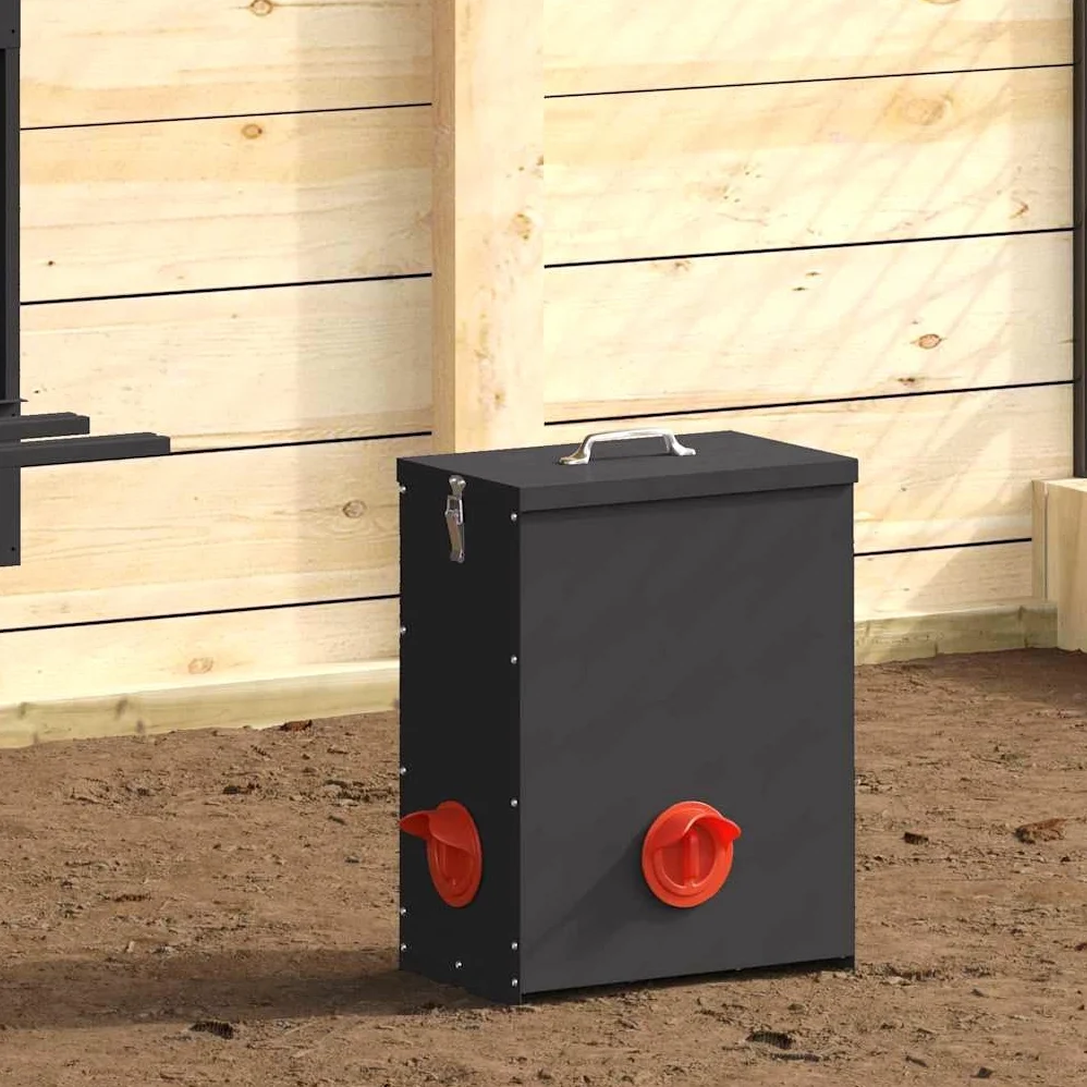 2 comederos para pollos de color negro, 32,5 x 20,5 x 43 cm, resistentes a la intemperie, duraderos para interiores y exteriores con capacidad de 25 kg, dispensador de agua y comida, fácil de