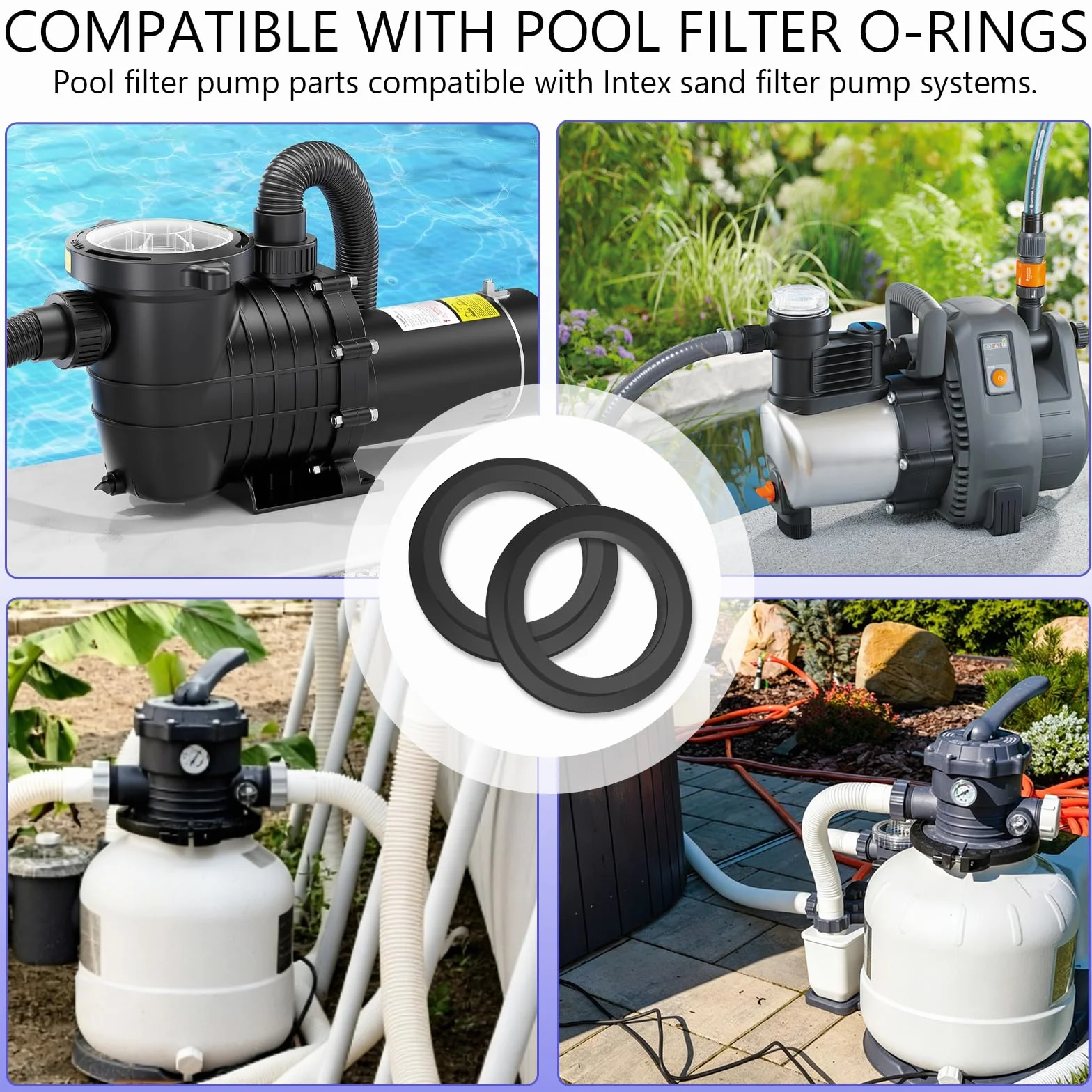 5 Piezas Juntas Tóricas Piscina, Juntas de Goma para Piscina, Arandelas Goma, Repuesto para Bomba de Arena, Filtro Arena y Conexión Manguera (Negro)
