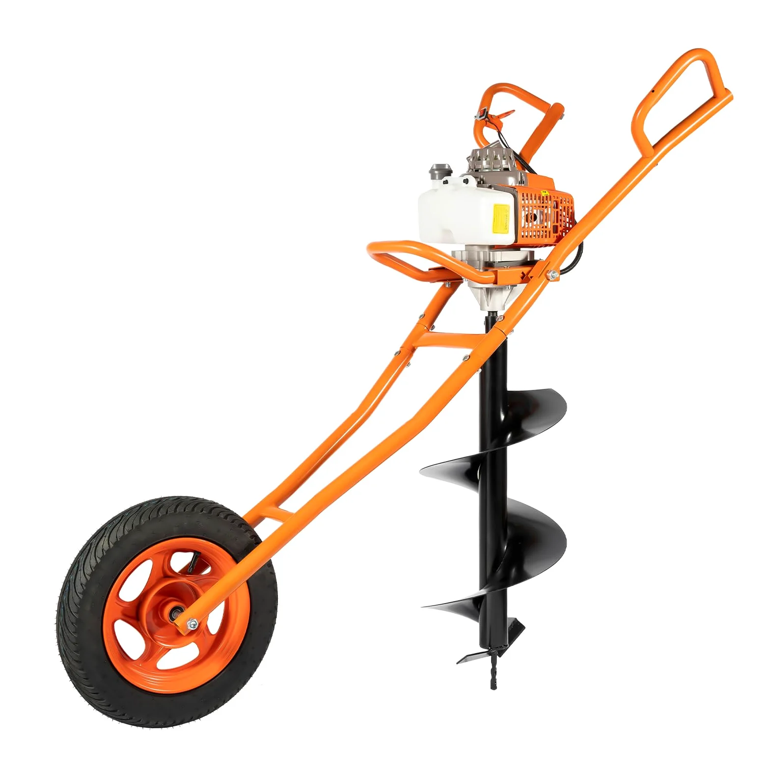 Ahoyadora Gasolina 63,3 cc con Rueda y Broca de 300 mm, 2 Tiempos | Potencia de 2,2 kW, Hasta 8800 rpm, Depósito de 1,3 L, Arranque Manual y Transmisión 30:1 para Plantar y Colocar Postes