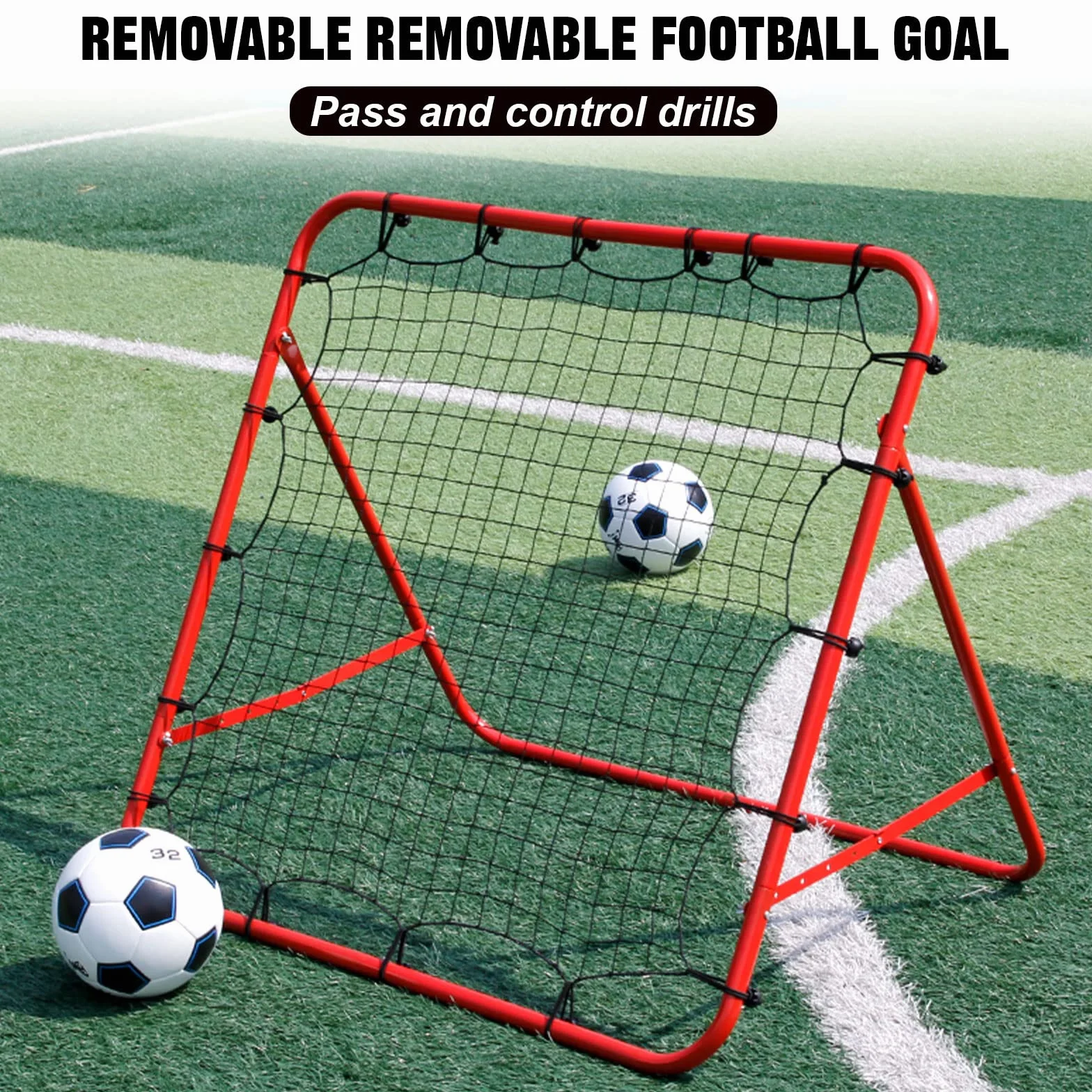 Swpeet Red de entrenamiento plegable con tubo grueso y kit de cuerda para práctica de fútbol en el patio trasero