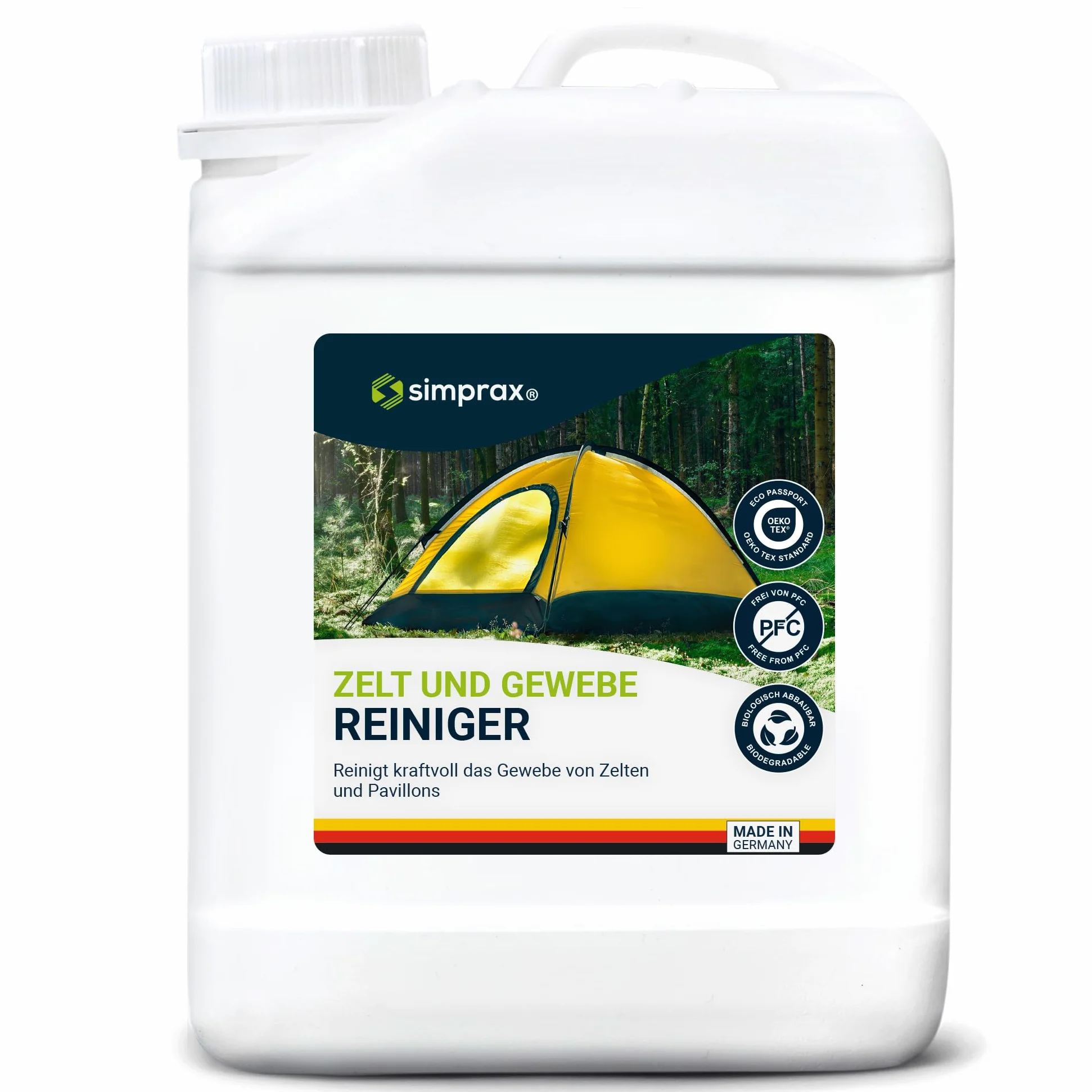 Gewebe Reiniger Para Toldos y Tejidos, Tiendas de Campaña, Muebles de Jardín & Lonas – PFC & Biodegradable – Detergente Elimina Moho Algas Verdes Excrementos & Manchas - 2,5 L