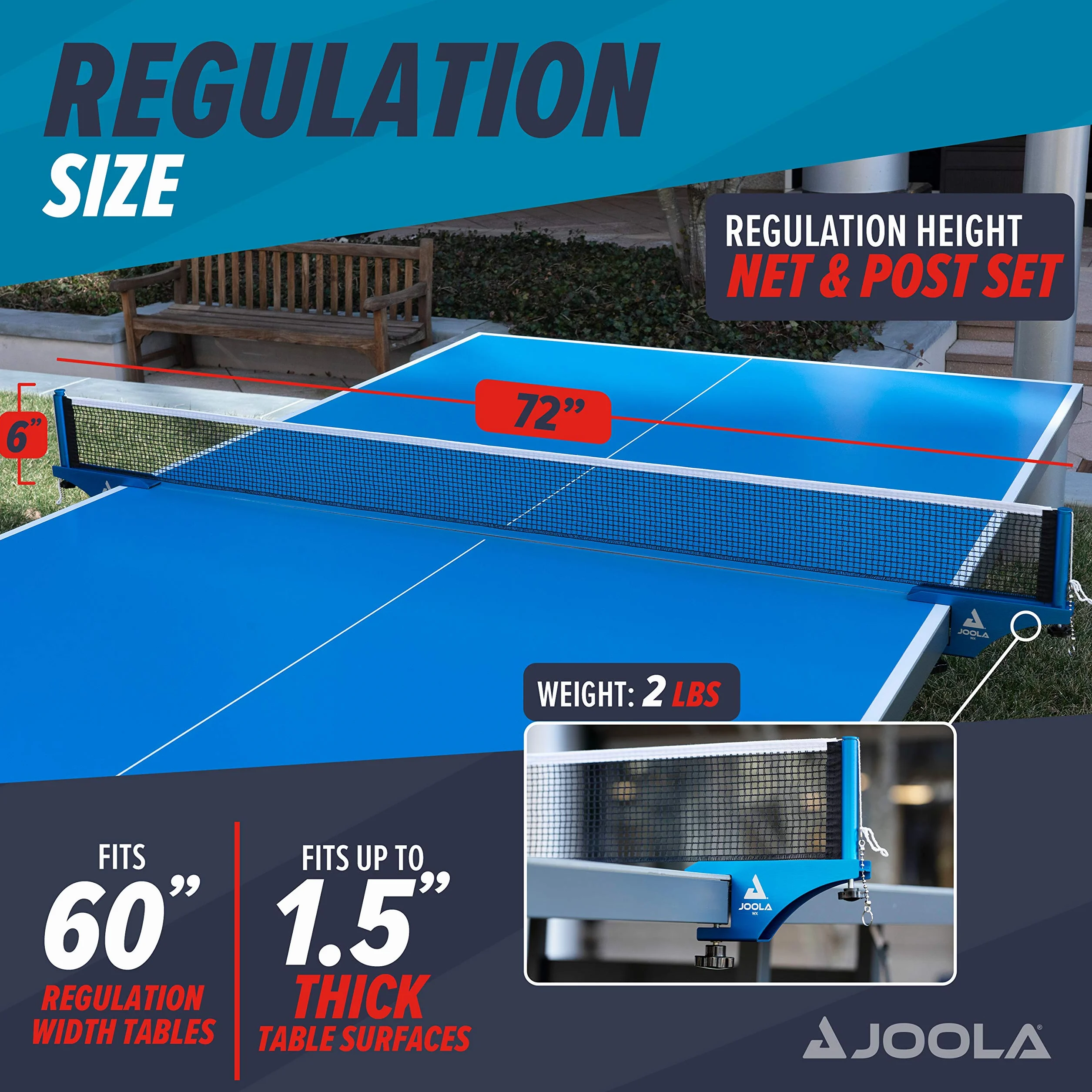 JOOLA Red de Tenis de Mesa Profesional con Poste de Aluminio, 182,88 cm, Sistema de Tensión Ajustable, para Interiores y Exteriores