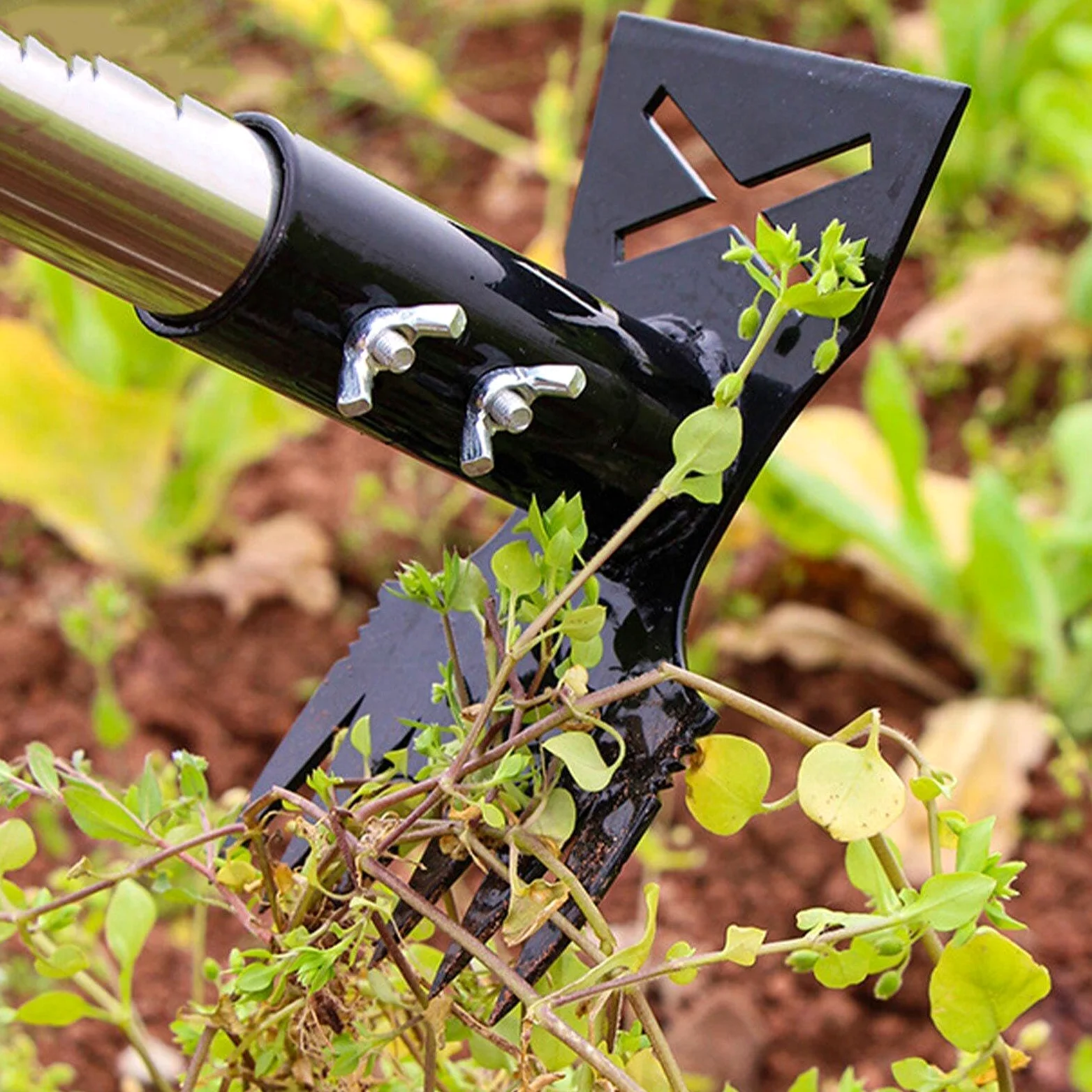 Rastrillo Manual Resistente para Desherbar con Cabezal de Doble Punta, Herramienta de Mantenimiento de Jardín, de Acero Al Carbono, Desherbador, 5 Secciones
