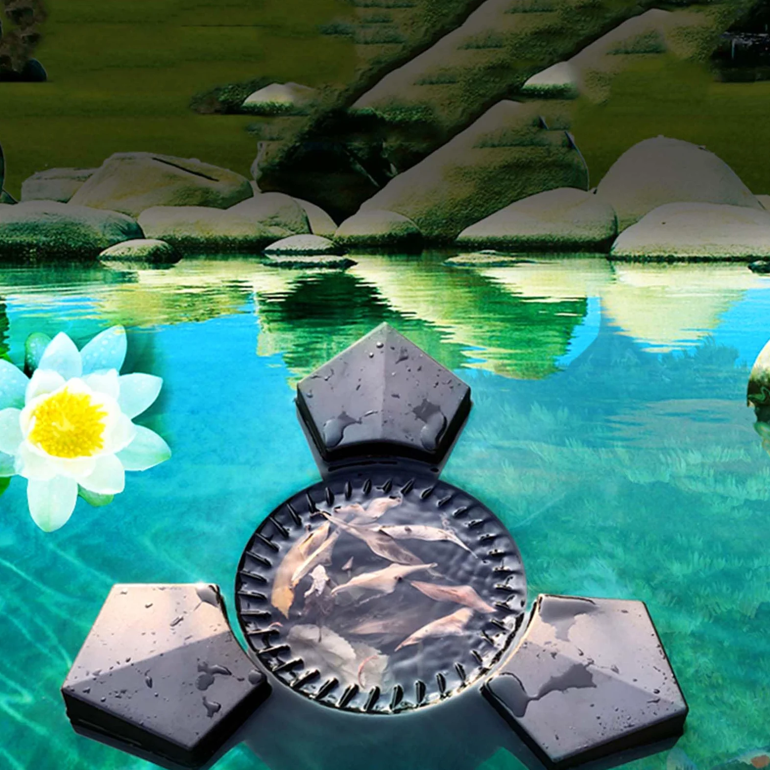 43W aspiración Flotante Estanque Skimmer, vacío del Estanque con Bomba, Cable de alimentación de 10 m de Largo y Filtro de Planta acuática, fácil de Usar para el Mantenimiento del Estanque del jardín