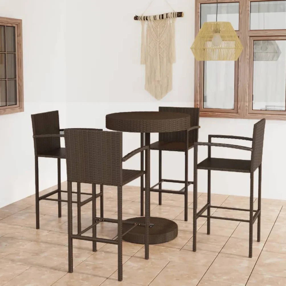 vidaXL Conjunto de Bar para Jardín 5 Piezas Mesa Silla Asiento Patio Terraza Balcón Barra Bistró Muebles Mobiliario Ratán Sintético Marrón