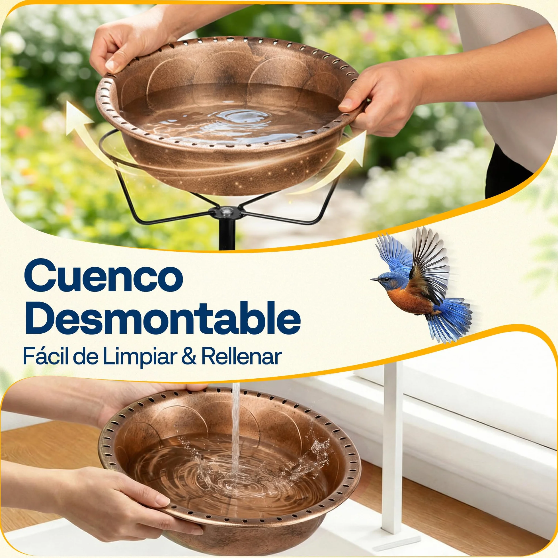 VIVOHOME Baño para Pájaros Exterior, Cuenco Desmontable con Base 4 Puntas, Baño y Comedero para Jardín y Césped (Bronce)