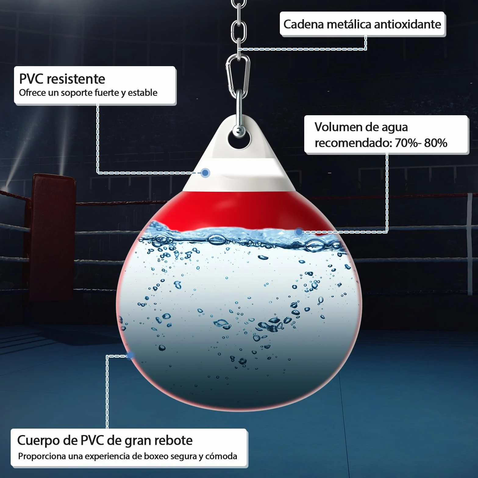 COSTWAY Bolsa de Boxeo con Agua 55 cm 85 kg Cadena de Metal Ajustable