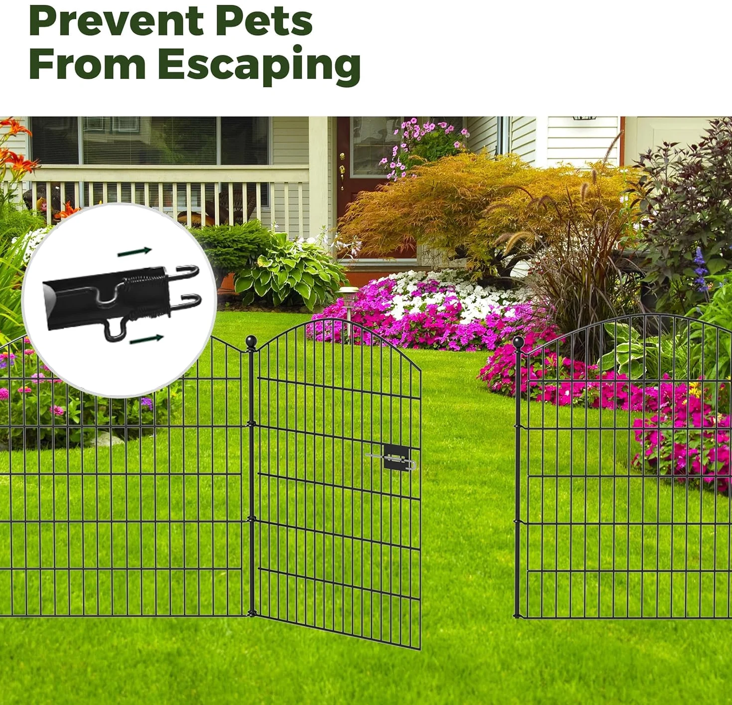 5 piezas Valla decorativa de jardín con puerta, 80 cm(H) X 3,7 m(L), barrera con estacas para perros, mascotas, conejos