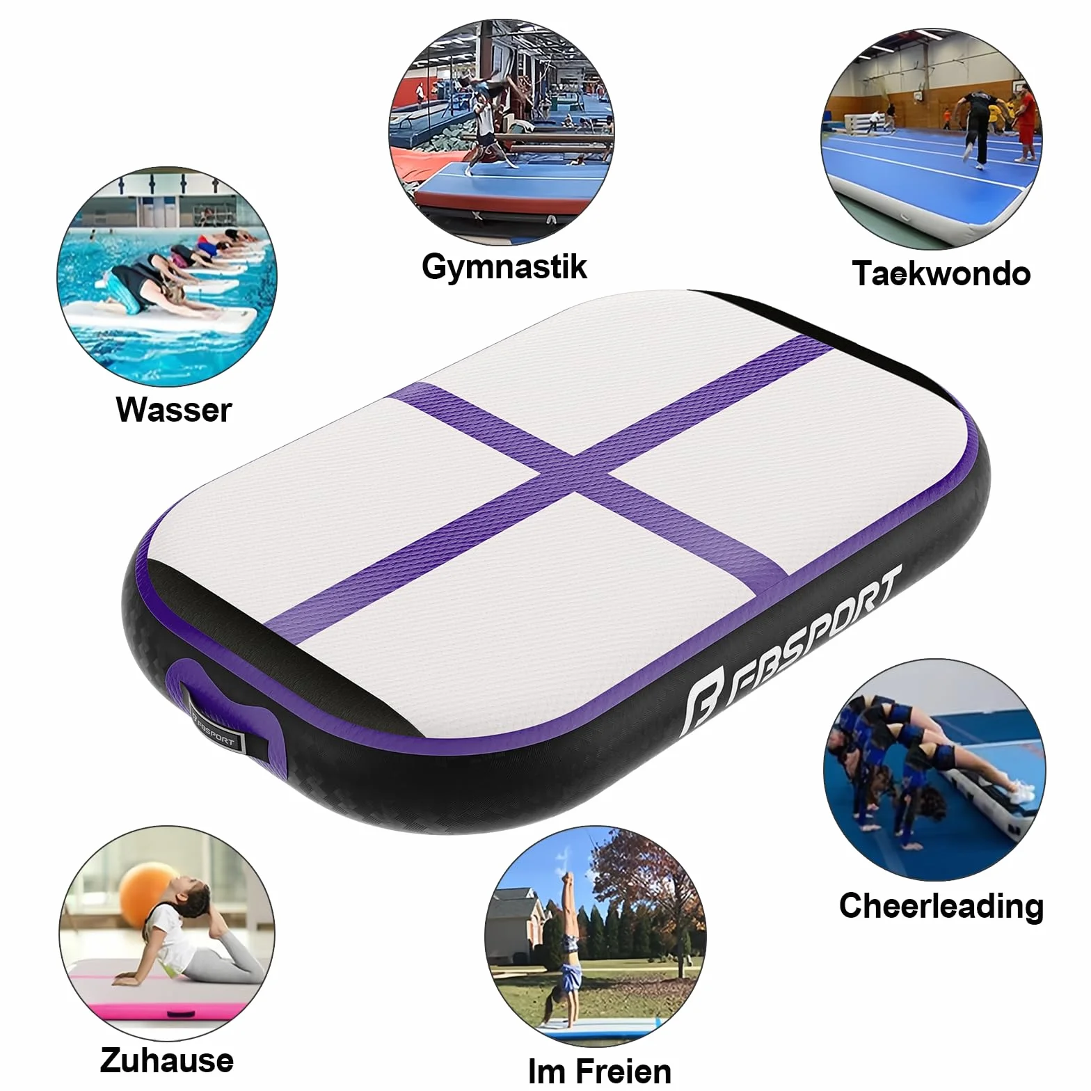 FBSPORT Esterilla de Gimnasia Airtrack Matte 10/20 cm Alto 60 cm Grosor con Bomba de Aire