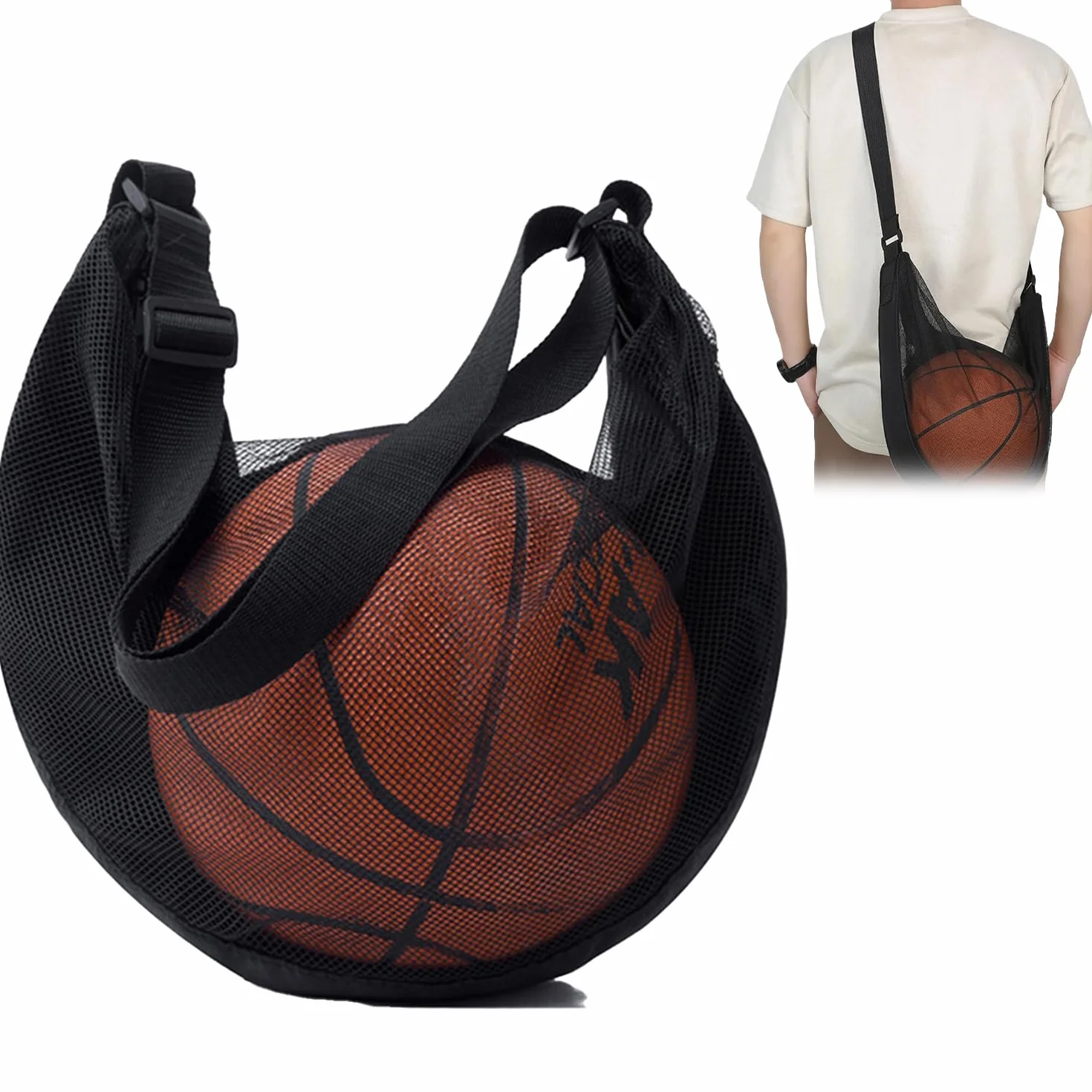 WUBAYI Bolsa de baloncesto de malla con mosquetón portador de pelota de fútbol