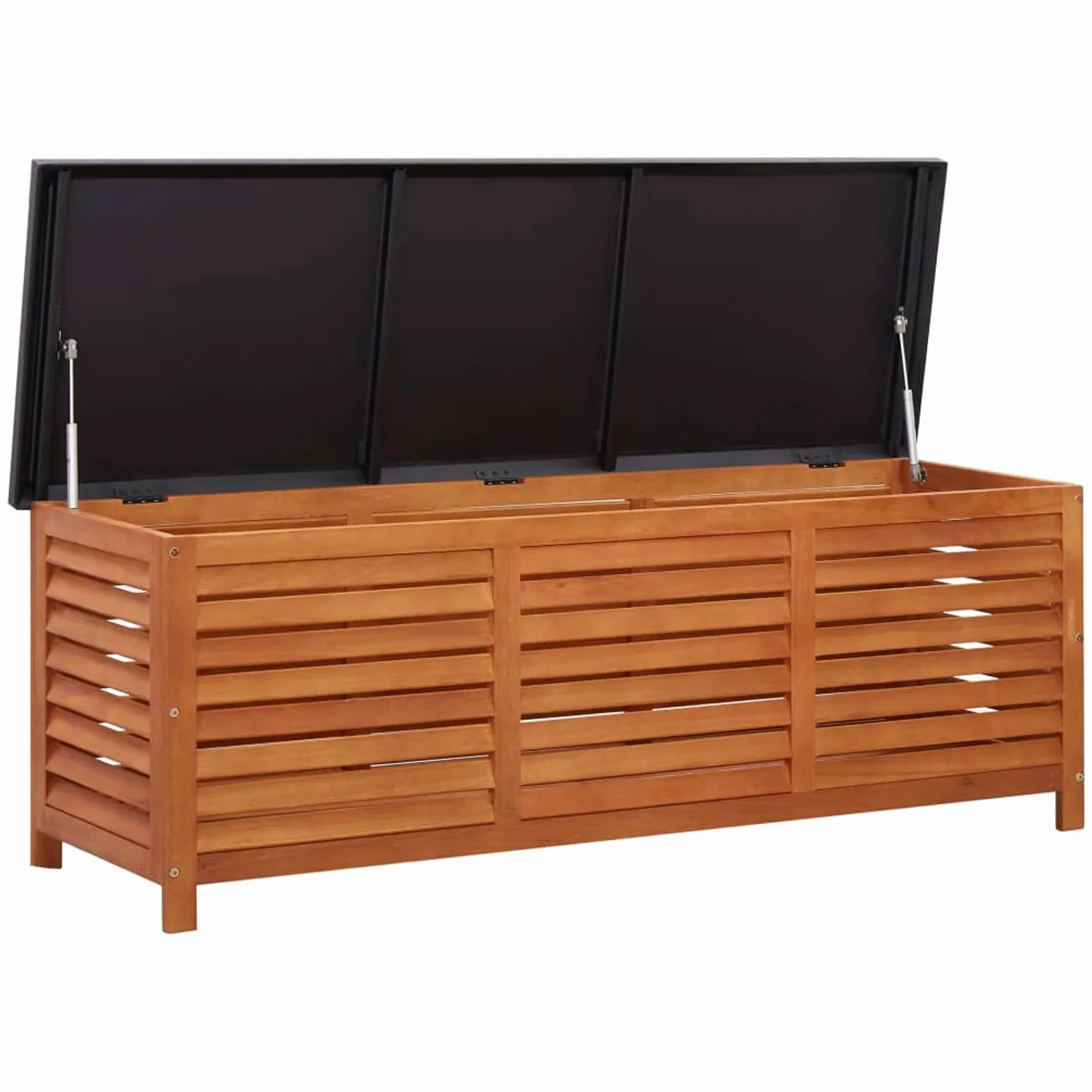 Homgoday Baúl de jardín de 150 x 50 x 55 cm de madera maciza de eucalipto, resistente y funcional