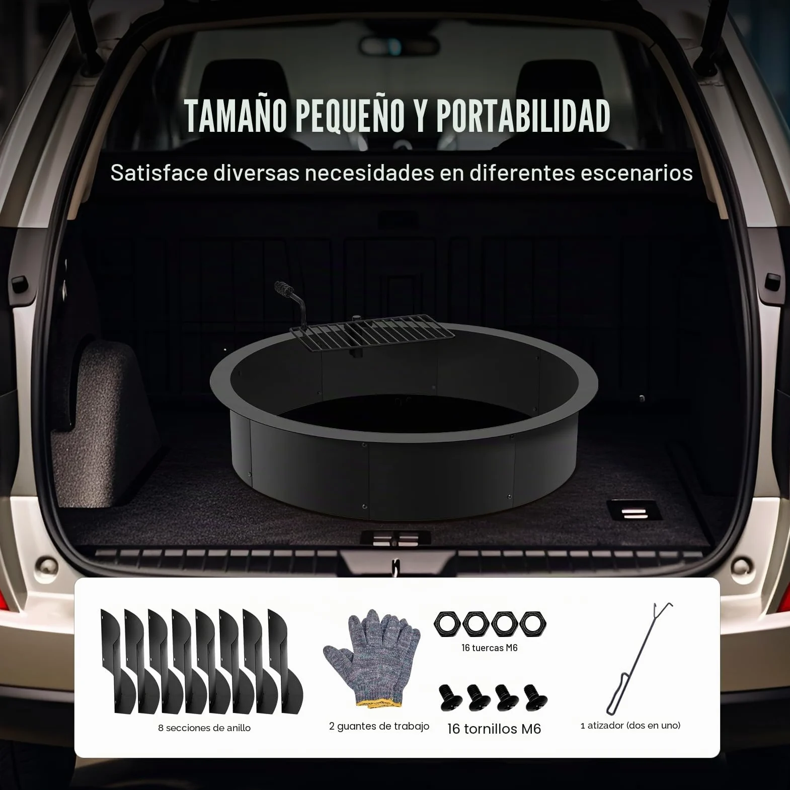 VEVOR Aro para Hoguera con Parrilla para Barbacoa Diámetro Exterior 1016 mm, Diámetro Interior 914,4 mm, Altura 215,9 mm, Revestimiento de Acero al Carbono, Anillo para Fogata sobre o en el Suelo