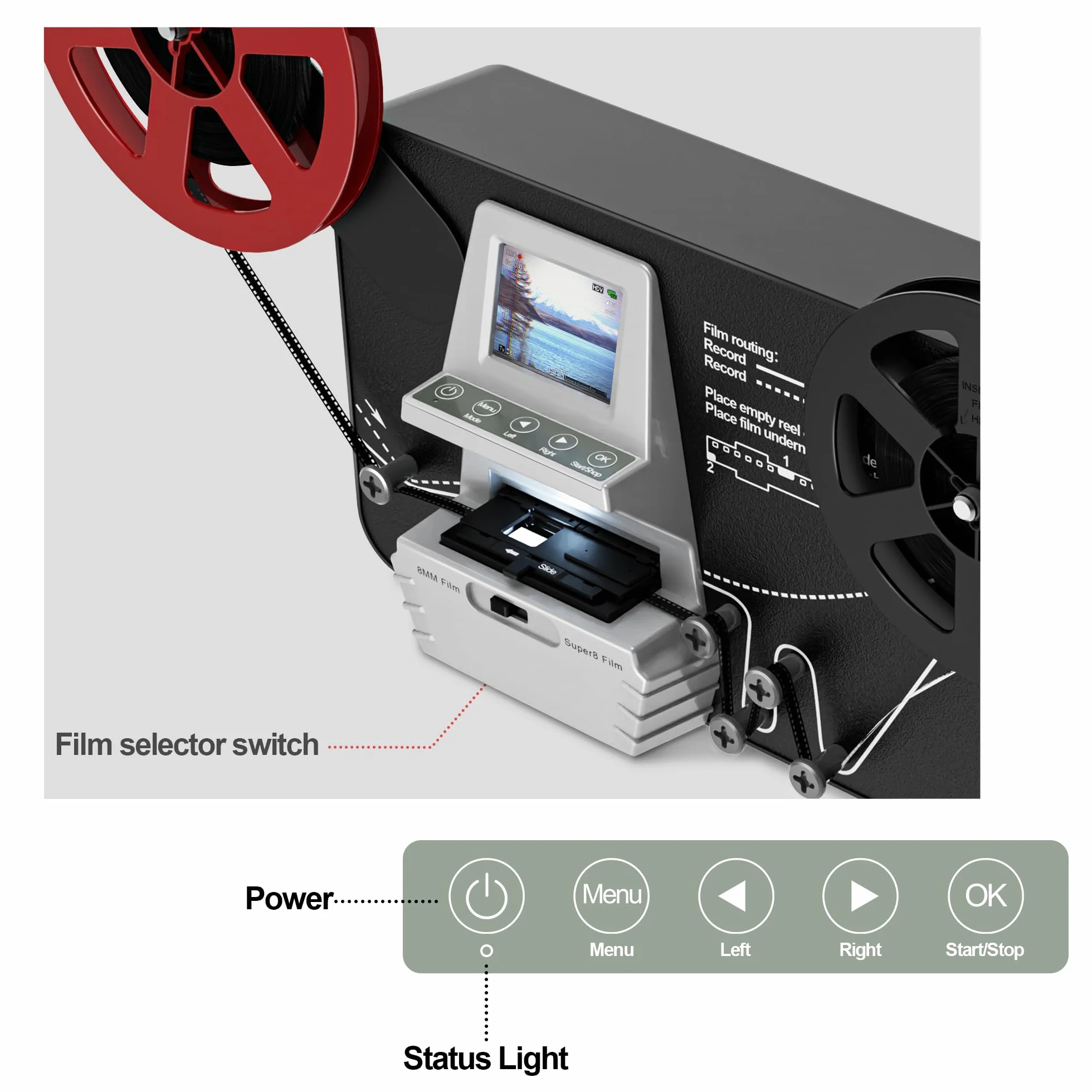 Escáner de película 8/8 mm, convertidor digital de rollo 3-9 pulgadas, digitalizador de video 1080P con pantalla LCD 2,4 pulgadas