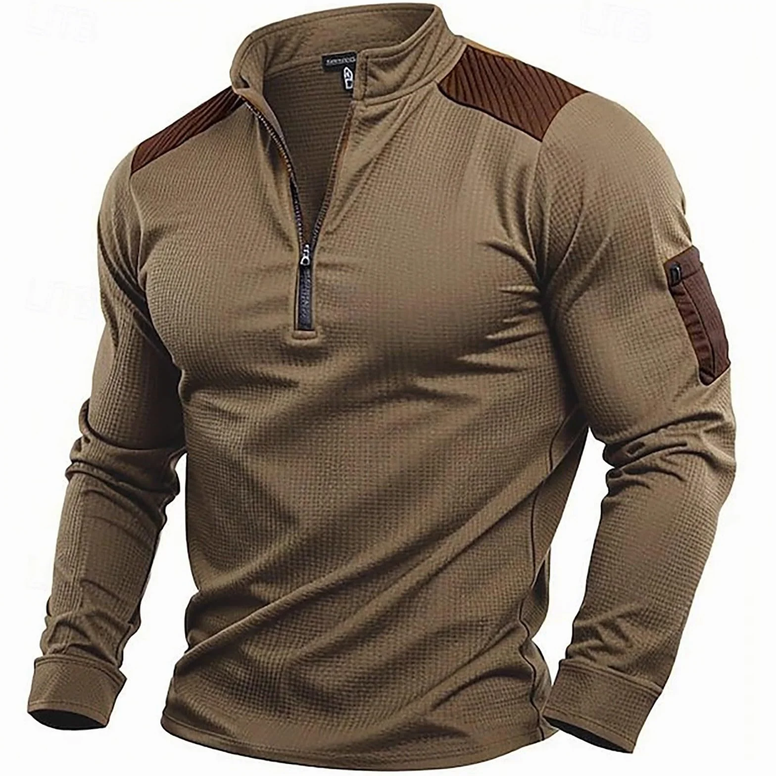 Camiseta táctica de combate para hombre, manga larga, cuello con cremallera, camuflaje, paintball, airsoft, militar