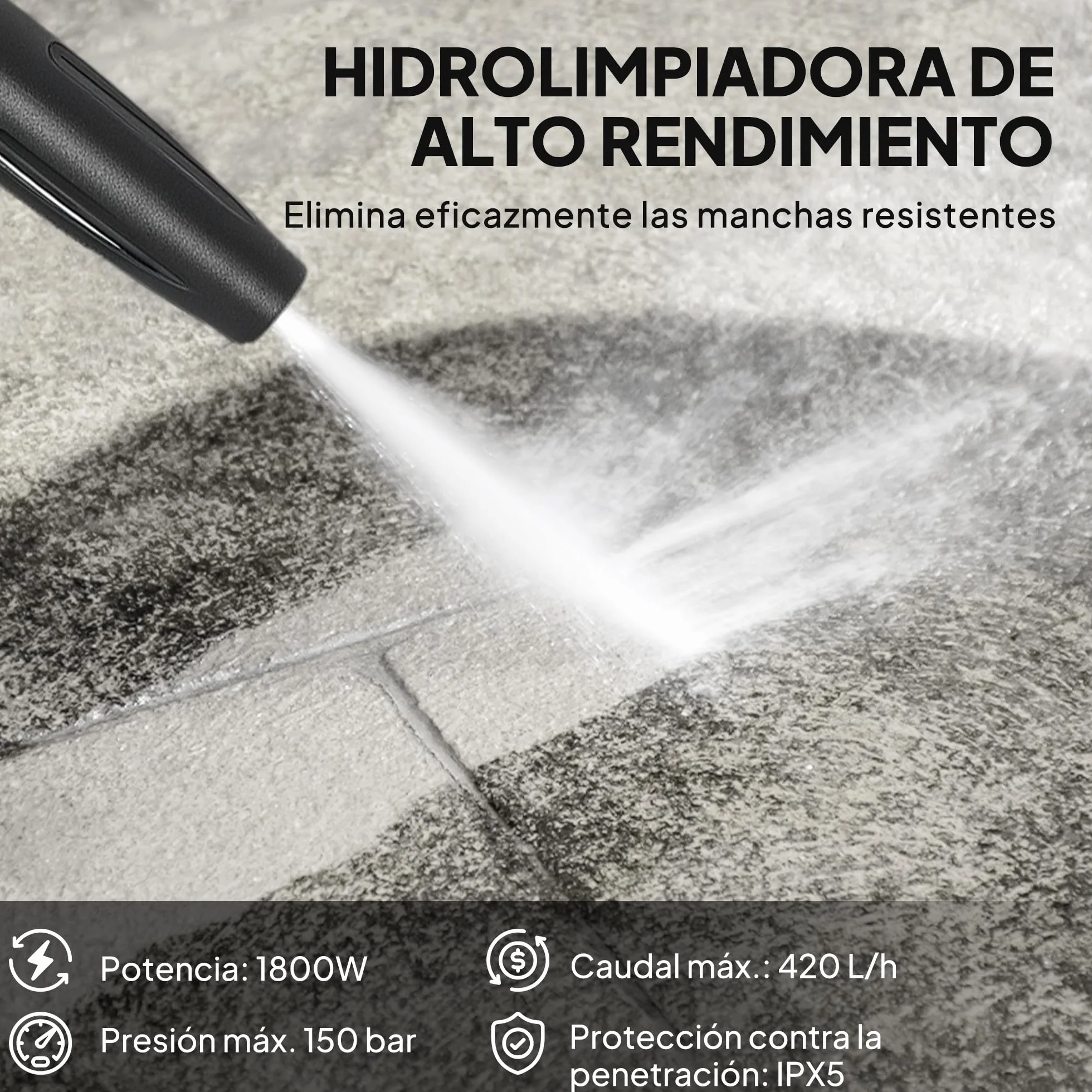 Outsunny Hidrolimpiadora de Alta Presión 1800W, Presión 150 Bar, Caudal 420 L/h, con Bomba de Aluminio, Parada Automática, Manguera de 6 m, Incluye Botella de Espuma y Boquilla Ajustable, Rojo y Negro