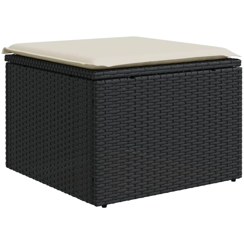vidaXL Taburete de Jardín con Cojín, Reposapiés Funda Extraíble, Ratán Sintético Negro