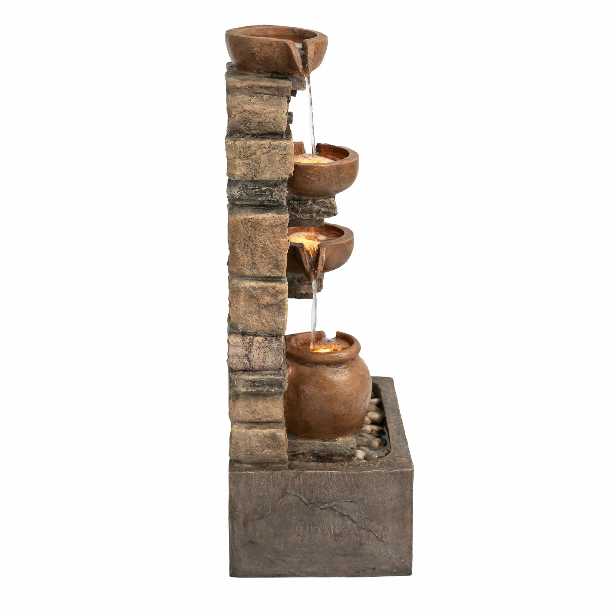 Teamson Home Fuente en Cascada 4 Niveles Marron Exterior con LED