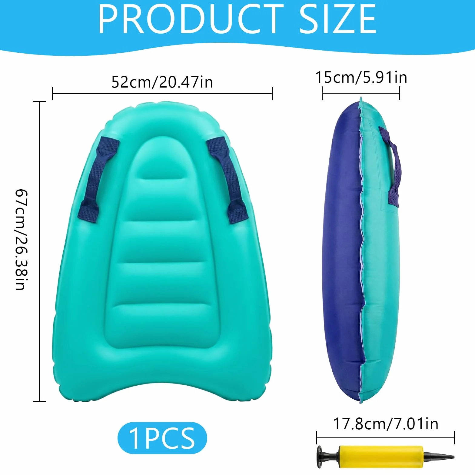 Bodyboard Hinchable 67x52cm con Asas para Piscina Playa Natación