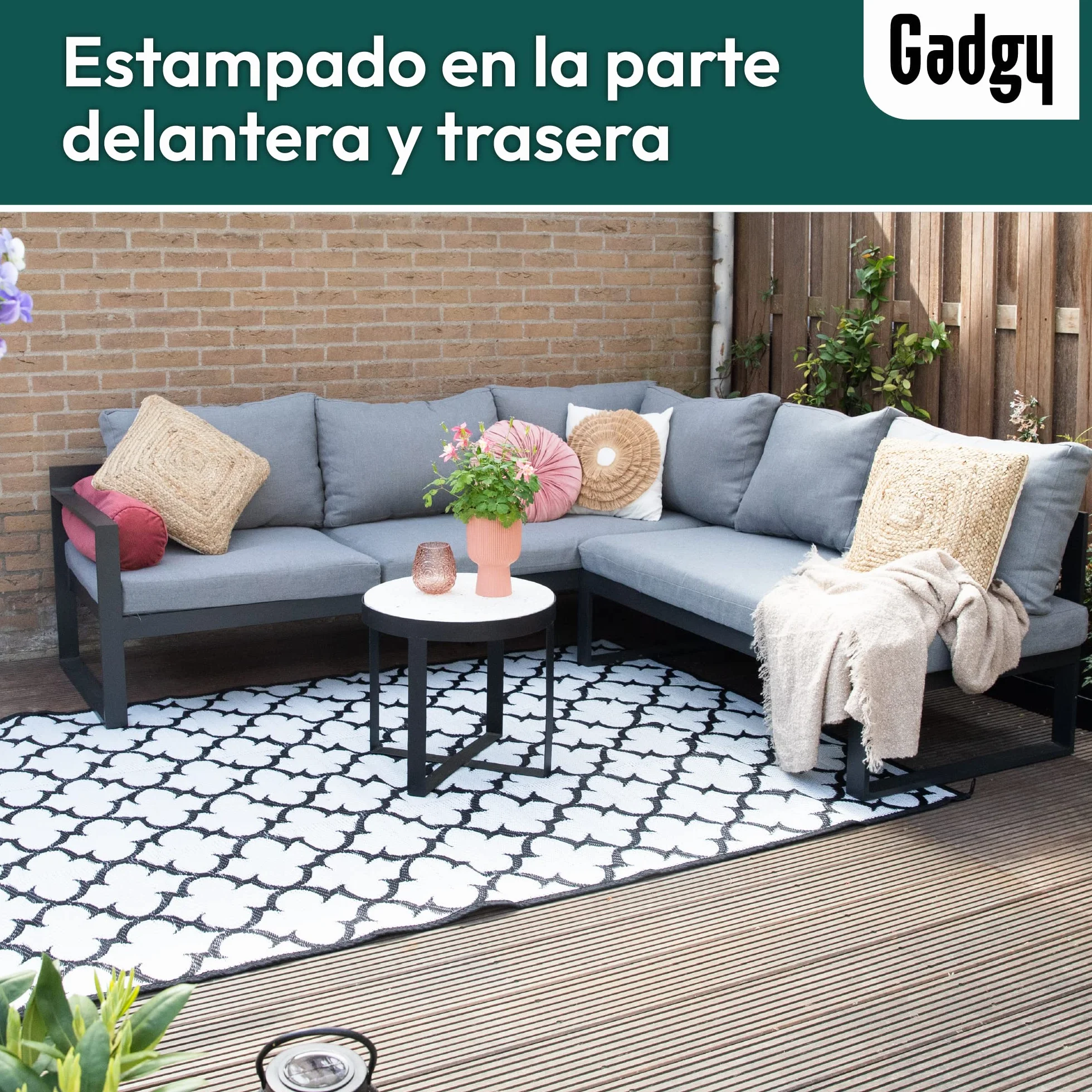 Gadgy Alfombra Exterior Resistente a la Intemperie Elegante Alfombra de Balcón Impermeable y Resistente a los Rayos UV - Reversible Incluye Bolsa de Transporte - 230x160cm