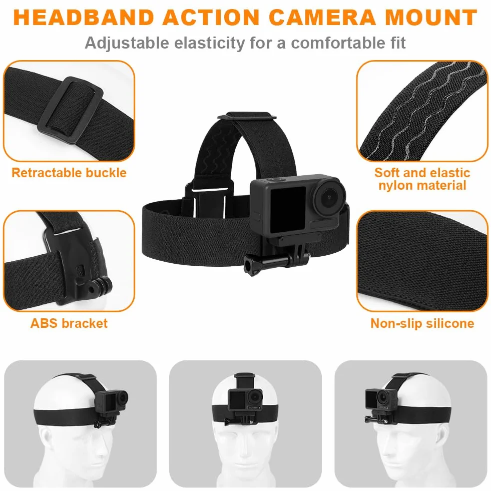 Set de Accesorios para Cámara de Acción GoPro, Arnés de Pecho y Correa de Cabeza Ajustable