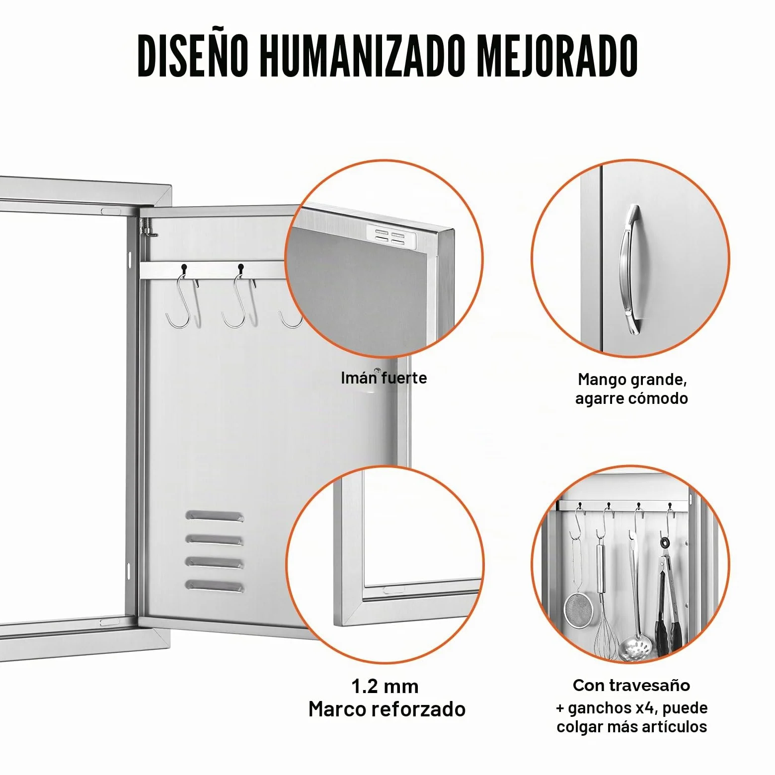 VEVOR - Puerta de acceso para barbacoa y cocina exterior, 610 x 431 x 45 mm, puerta empotrada en acero inoxidable, con asas, ventilaciones y ganchos, para isla de barbacoa, estación de