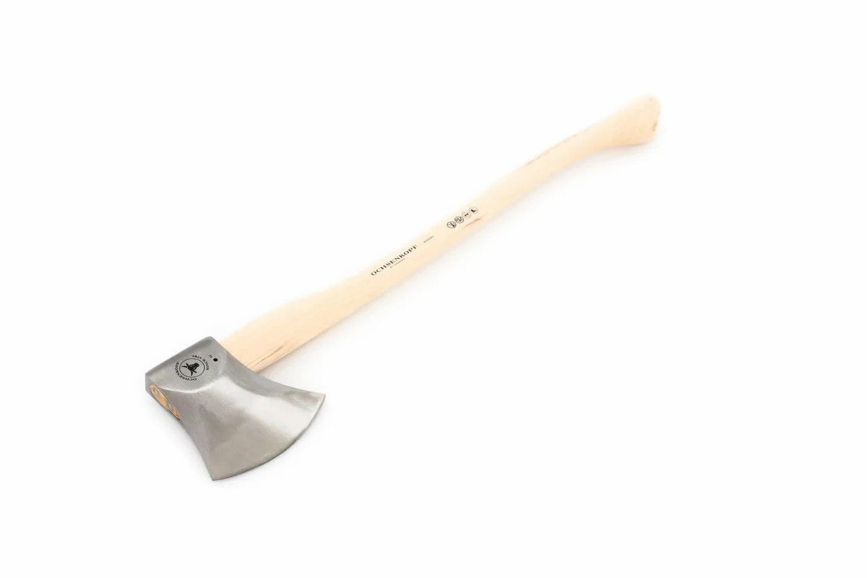 OCHSENKOPF Hacha deportiva, Empuñadura de madera de pacana, Funda para la hoja, Hoja de 190 mm, Longitud 800 mm, Con forma de pata de vaca, OX 440 H-2708