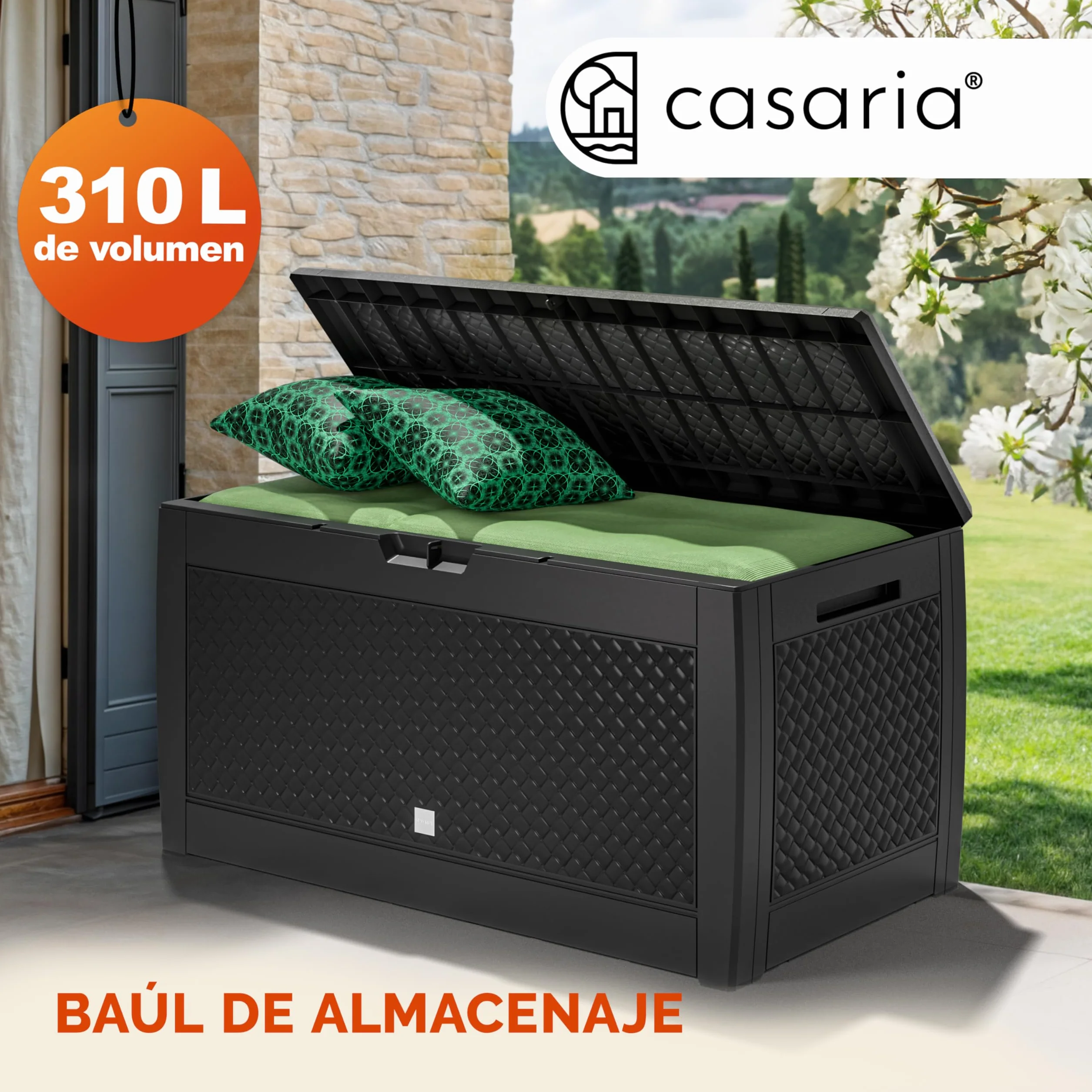 CASARIA® Arcón Jardín Exterior Baúl Almacenaje 310L con 4 Ruedas Asas Resistente Intemperie Rayos UV Caja Cojines 119x48x60cm Antracita