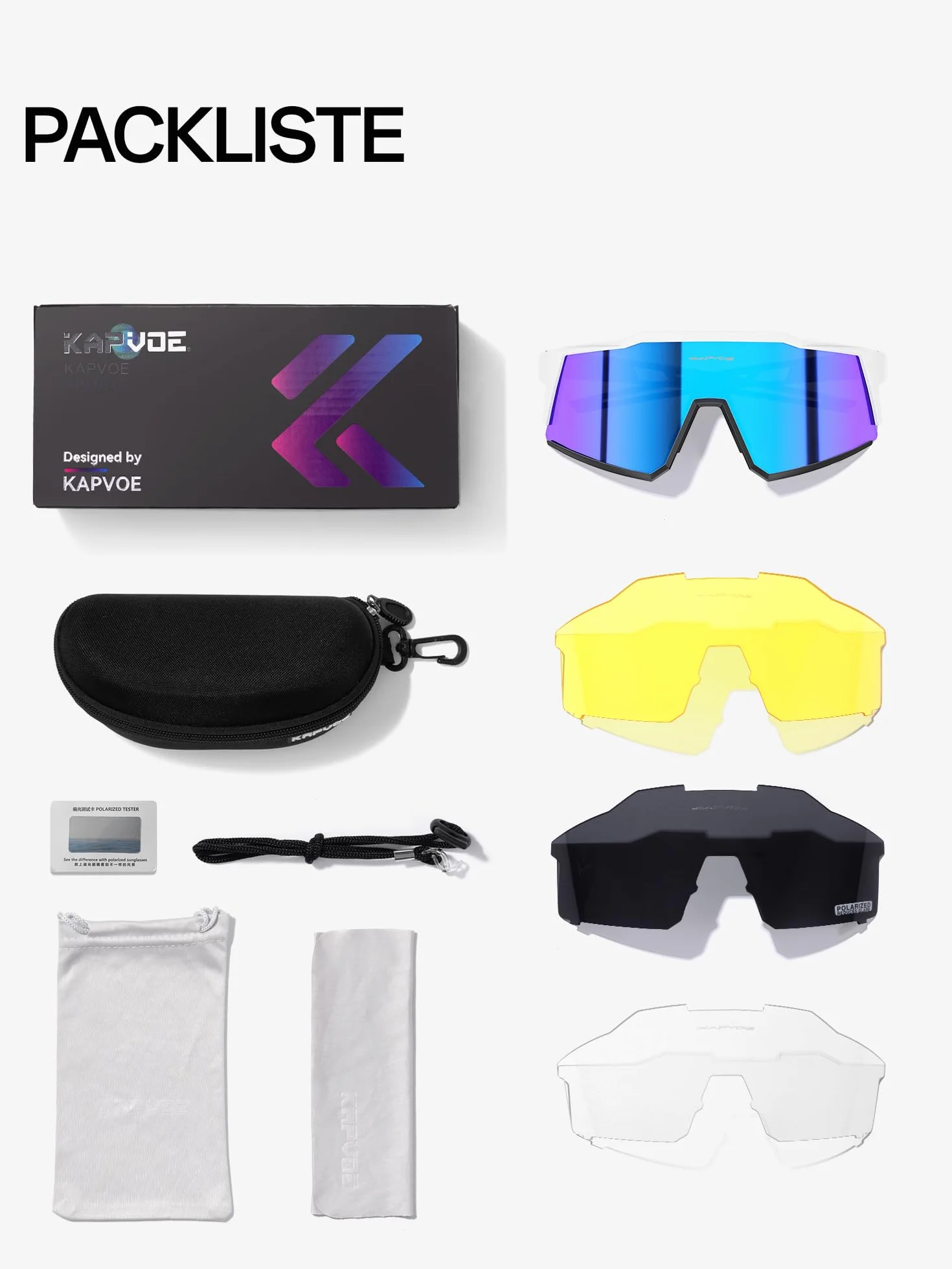 KAPVOE Gafas de Ciclismo Polarizadas K9022 TR90 4 Lentes Intercambiables Deportivas