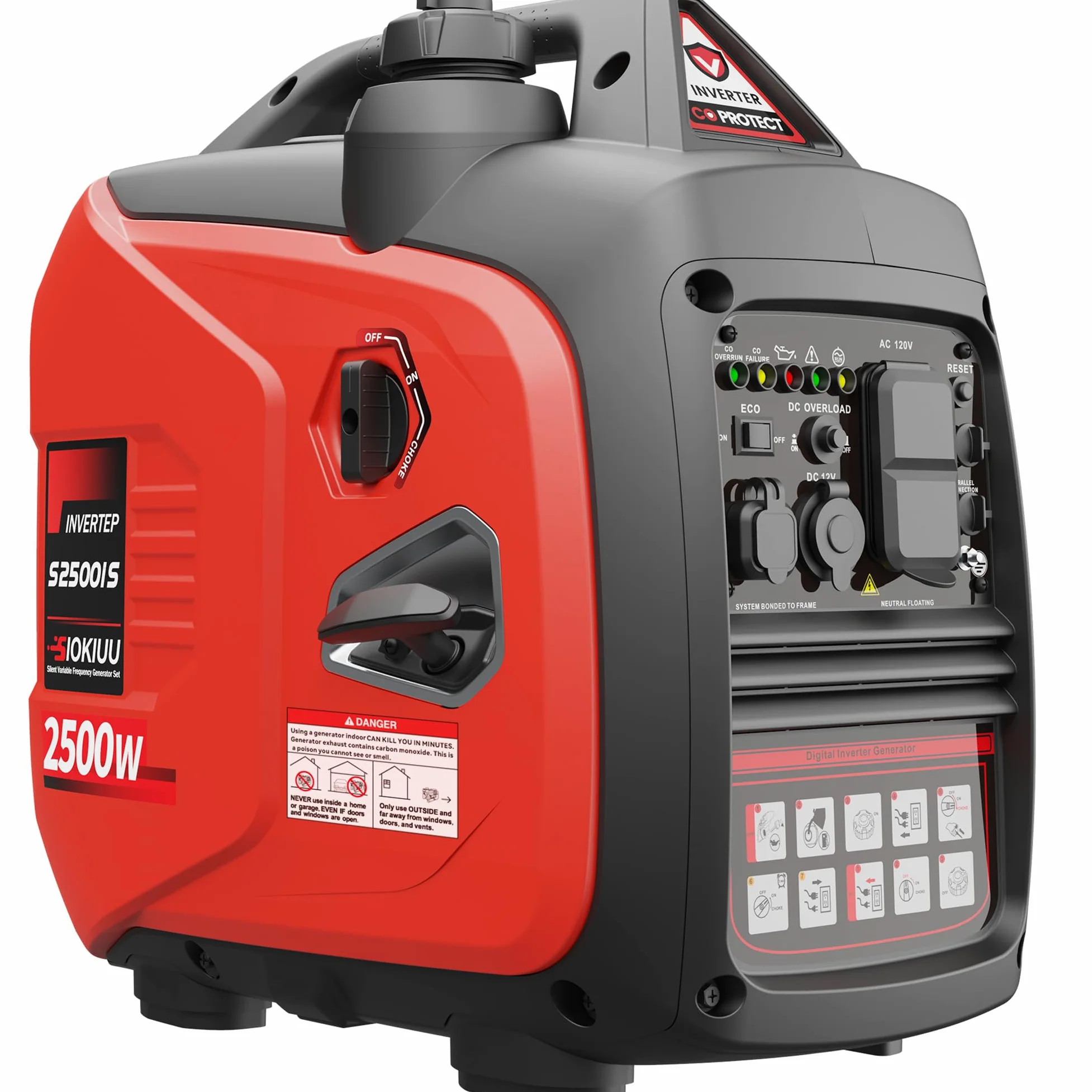 Generador portátil de 2500 W, generador inversor súper silencioso, ultraligero para respaldo del hogar, campamento al aire libre, protección de sensor de CO, EPA, modo ECO