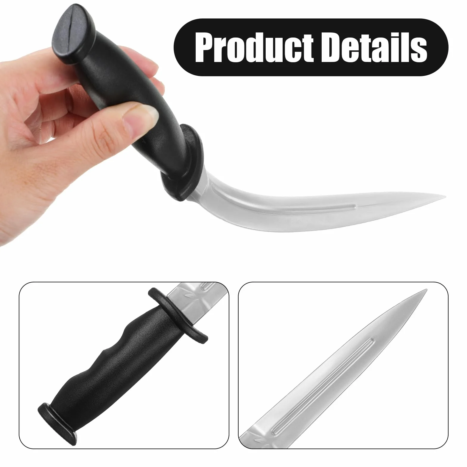 Aoriher 4 Cuchillos de Goma de Entrenamiento de Artes Marciales Arma Falso Negro y Plata
