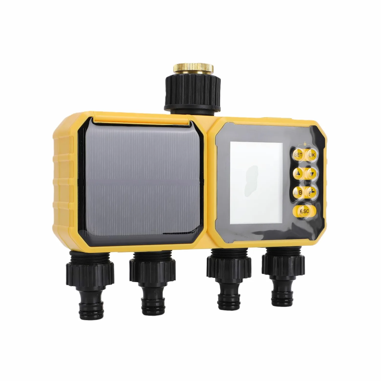 Rengue Temporizador de Manguera Inteligente, Controlador de Riego Solar con Sensor de Lluvia y Batería de 2800 MAh, Temporizador de Riego ABS IPX5 para Jardín, Césped, Invernadero, Uso por Goteo y