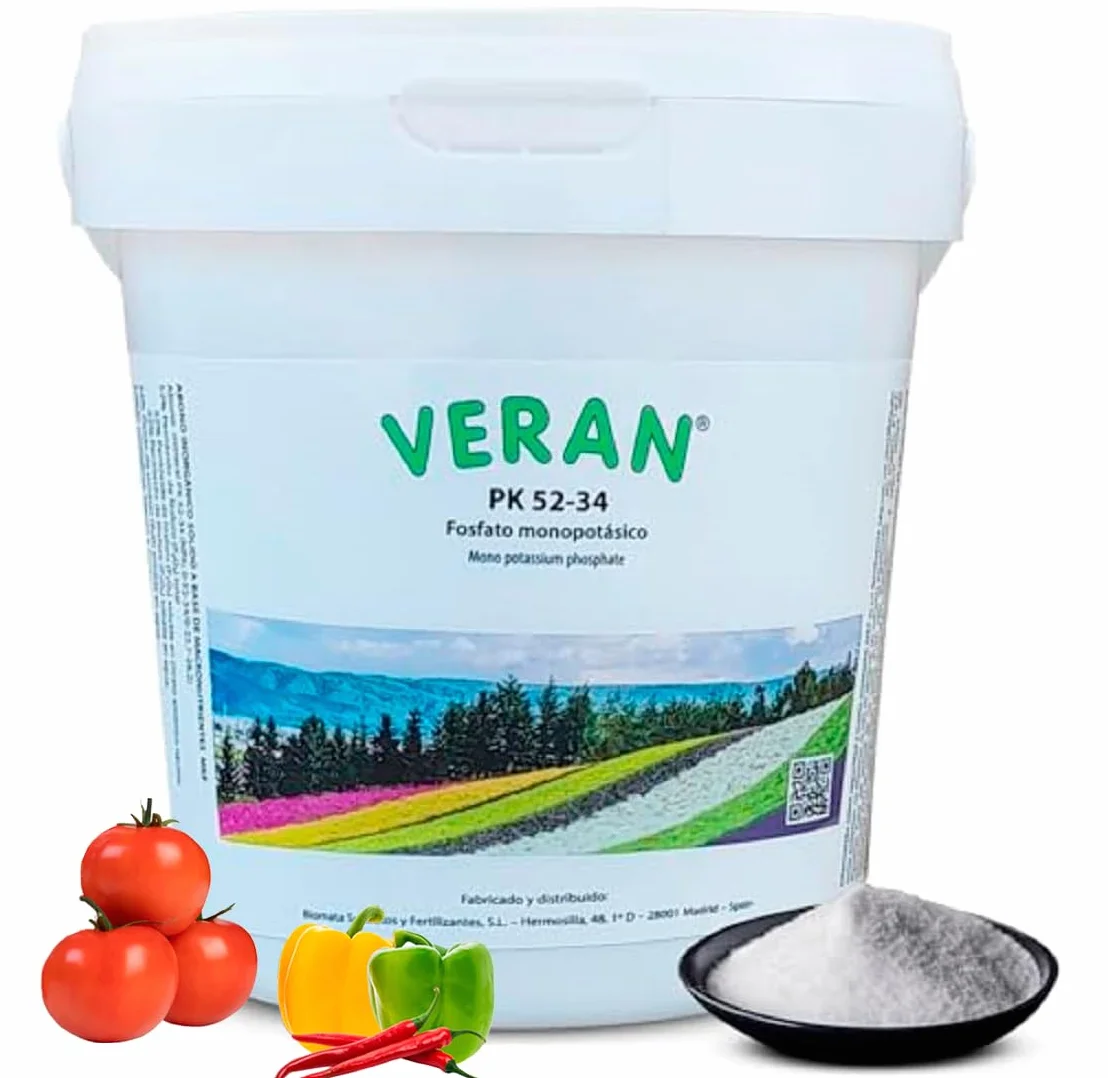 VERAN | Fertilizante Plantas de Flor, Citricos y Huerto PK52-34 | 1KG | Estimula el Crecimiento y el Florecimiento | Hidrosoluble Cristalino Monopotasico + Fosforo | Abono de Fosforo y Potasio
