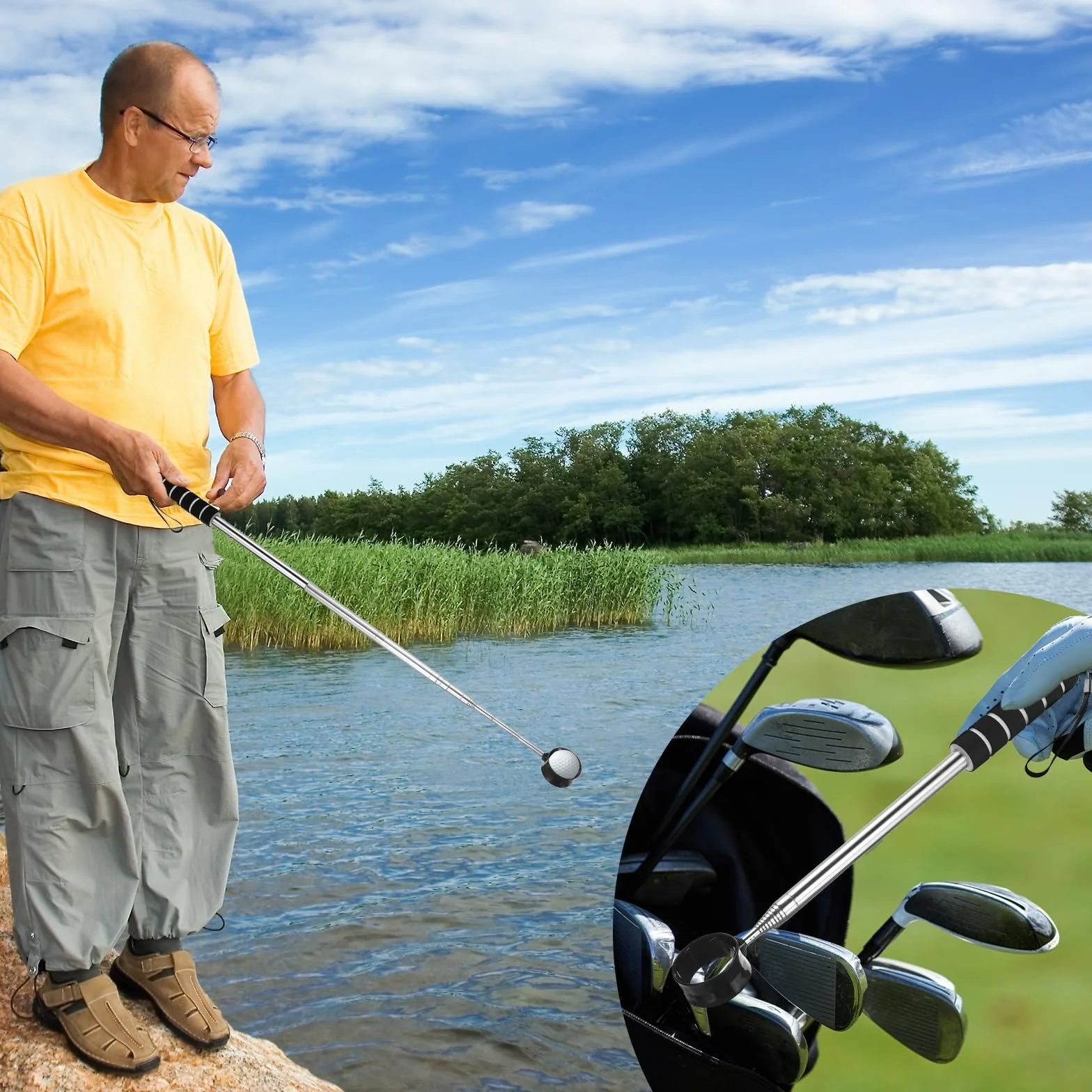 PATIKIL Recuperador de pelotas de golf telescópico con cordón para recoger pelotas de golf de agua