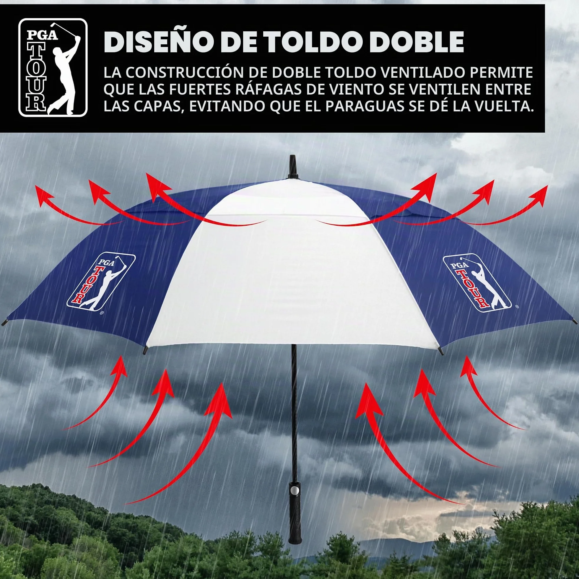 PGA Tour Paraguas resistente al viento golf 1,5 m