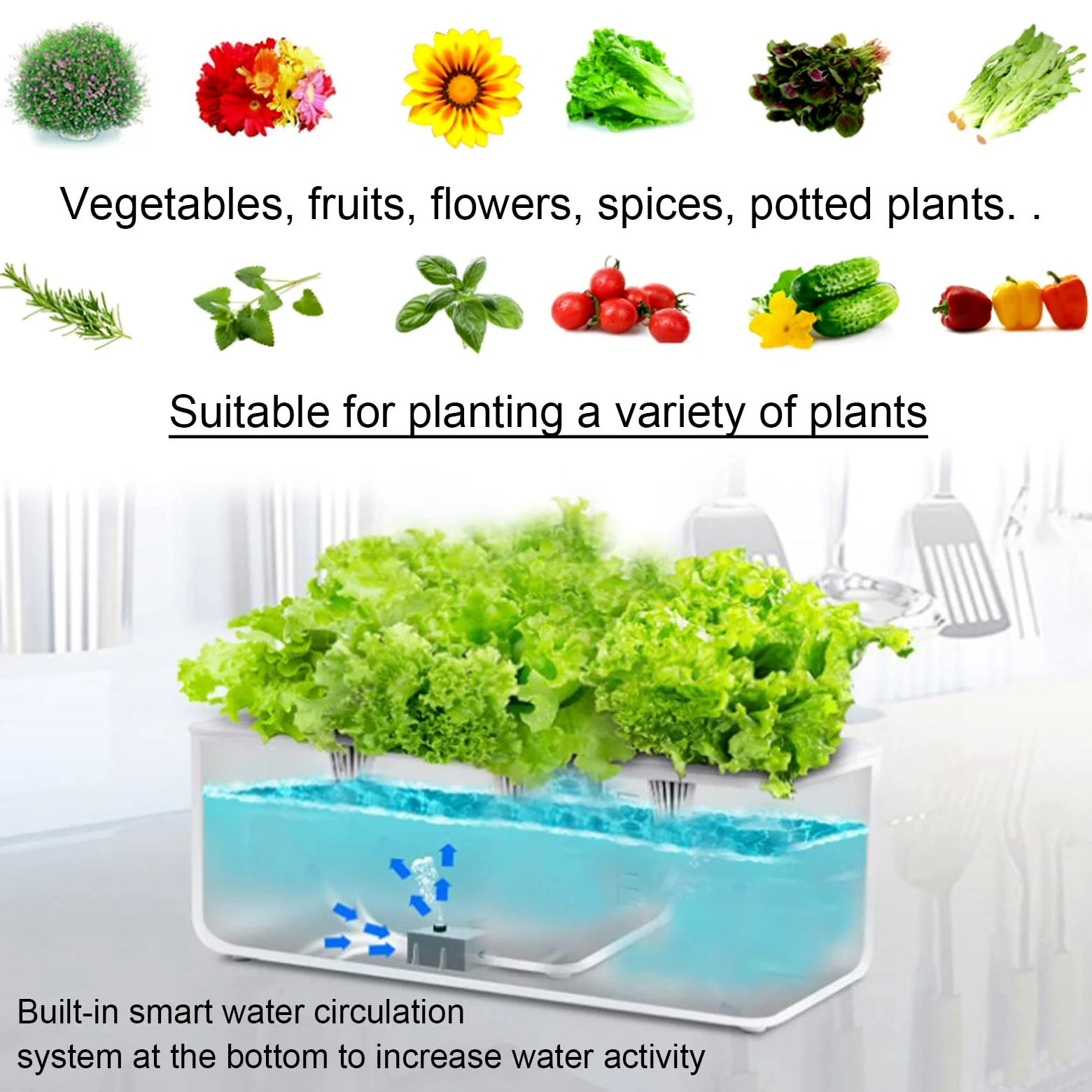 RoseFlower Sistema de Cultivo Hidropónico, Smart Garden, Kit de Cultivo Interior con Luz de Crecimiento LED de Espectro Completo de autorriego, Altura Ajustable - huerto Interior (Blanco)