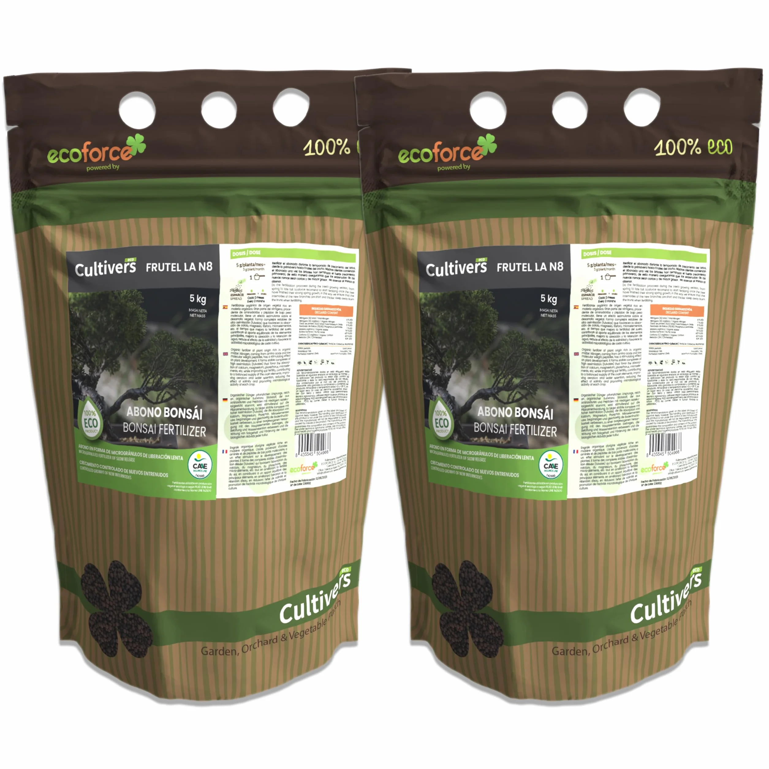 CULTIVERS Abono Bonsái Ecológico 2x5 kg Fertilizante granulado de Origen Vegetal 100% Orgánico y Natural de Liberación Lenta y Controlada con NPK 8-1-5+74% M.O y Ácidos Húmicos Crecimiento Controlado