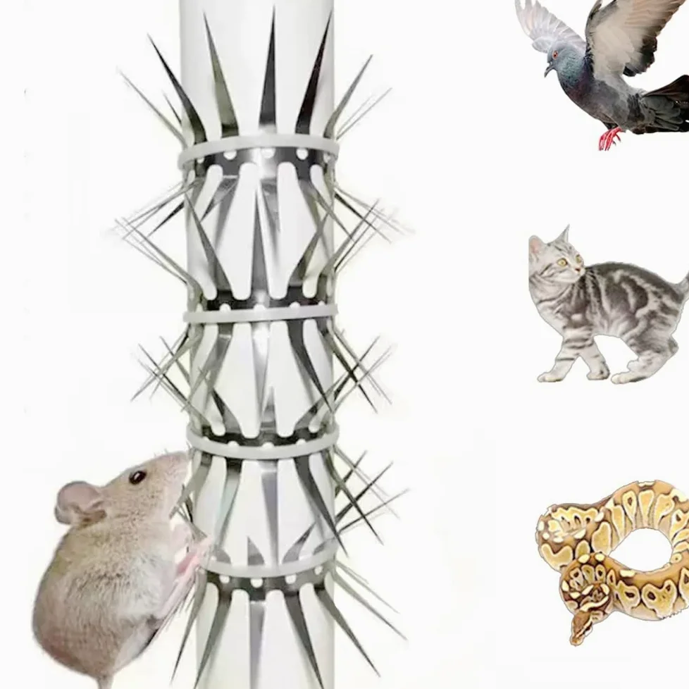 Repelente de animales, dispositivo de espigas de hoja afilada de acero inoxidable, tiras disuasorias para tuberías de acceso y escalada (49.2 pies)