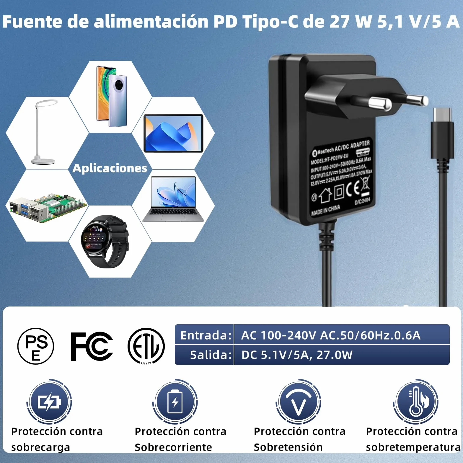 RasTech Raspberry Pi 5 8GB Kit 64GB con Active Cooler, Fuente 27W USB-C, Carcasa Pi 5