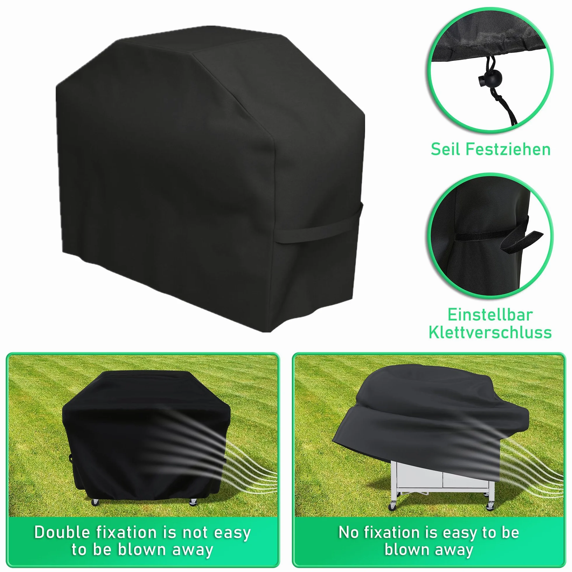 Funda para Barbacoa Impermeable, Cubierta BBQ de Parrilla 210D Oxford Protector, Anti-Viento/Anti-Polvo/Anti-Humedad, Resistente al Desgarro/Agua/Lluvia/Nieve/Sol (145X61X117)