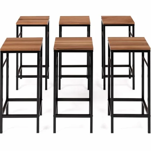 IDMarket – Salón de jardín Panamá Conjunto de bar de mesa alta y 6 taburetes de diseño industrial acacia