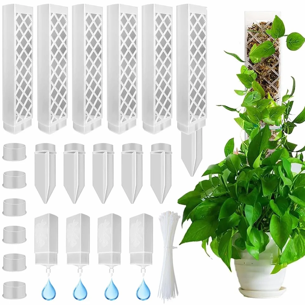 Moss Pole,6 Piezas Tutores para Plantas Trepadoras,Tutor Monstera,6 Tutor Musgo Plastique, 4 Alfileres, 4 Botellas de Goteo, 4 Diafragmas de Reproducción, 100 Bridas,para Hiedra, Monstera, Pothos