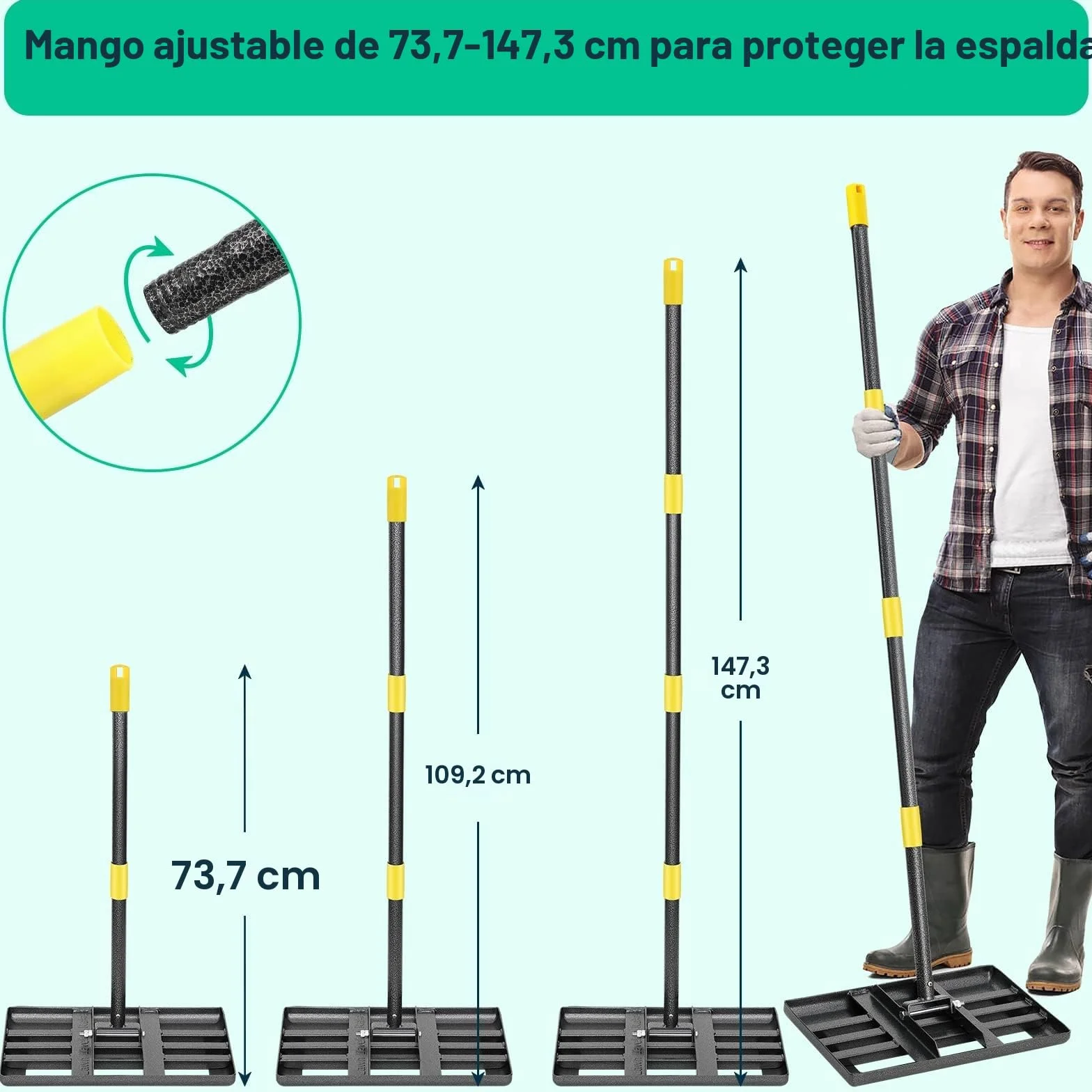 Rastrillo de Metal para Césped, 182 cm, Herramienta para Golf, Rasqueta de Acero Inoxidable, Jardín, Patio Trasero (25 x 43 cm)