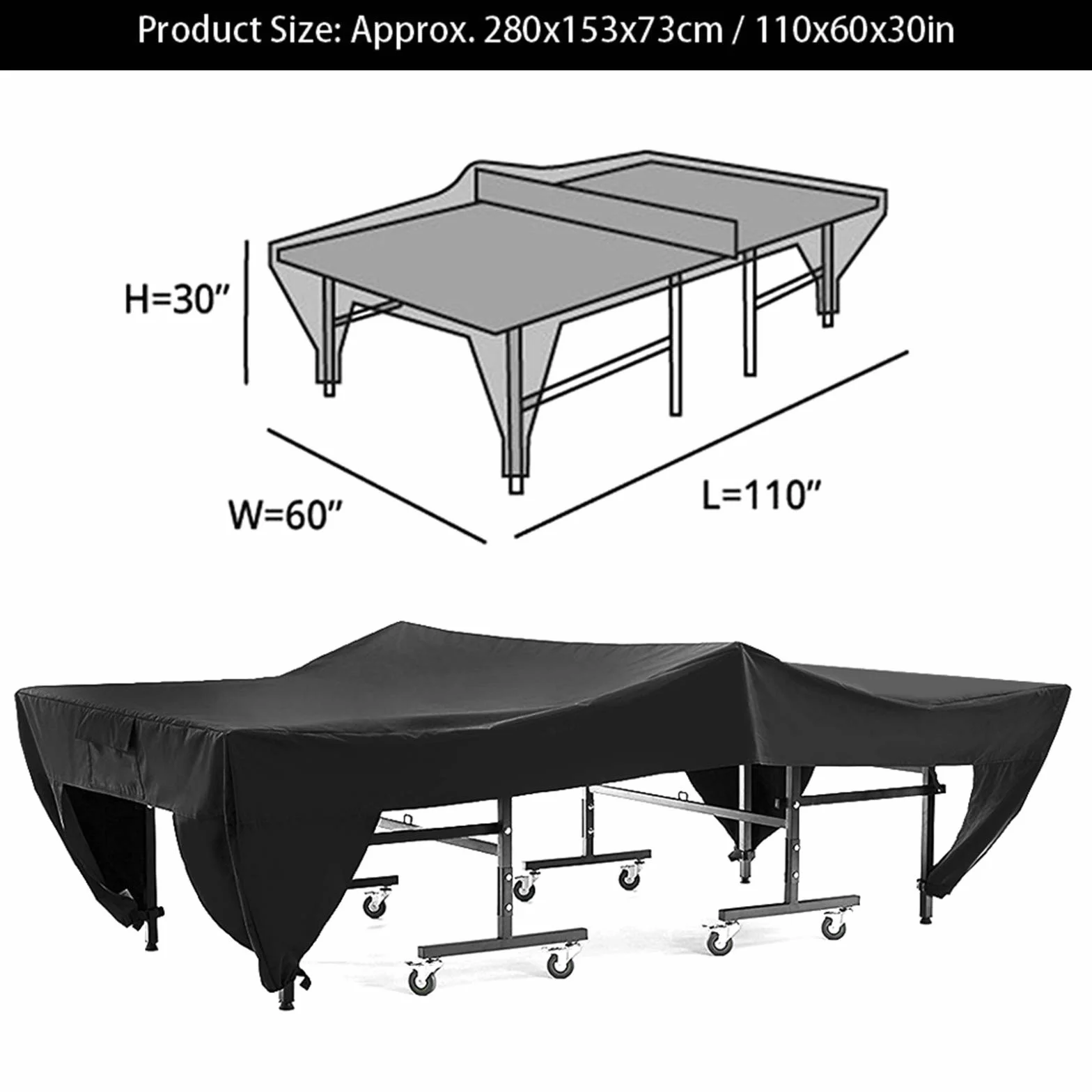 SOONHUA Cubierta de Mesa de Tenis de Mesa Impermeable Oxford 280x153x73cm Negro