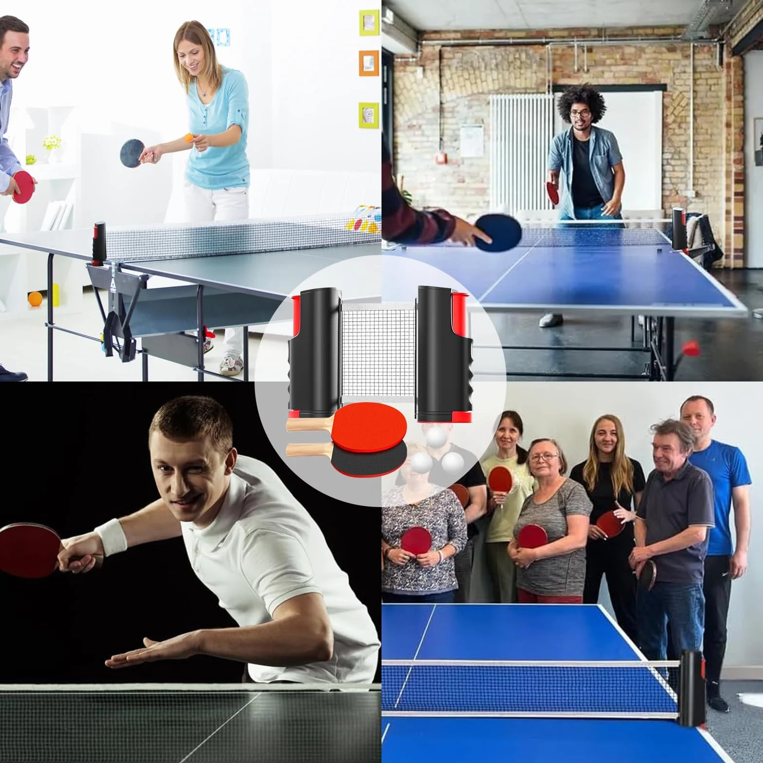 Set de Ping Pong Portátil con 2 Raquetas, 3 Bolas, Red Retráctil y Bolsa de Almacenamiento